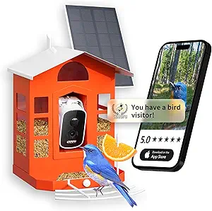 Metal AI Bird Feeder Camera w/ 32GB - Solar Powered, 2K Auto Rec & Live View, Identifies 10000+ Birdsu200b asin的图片