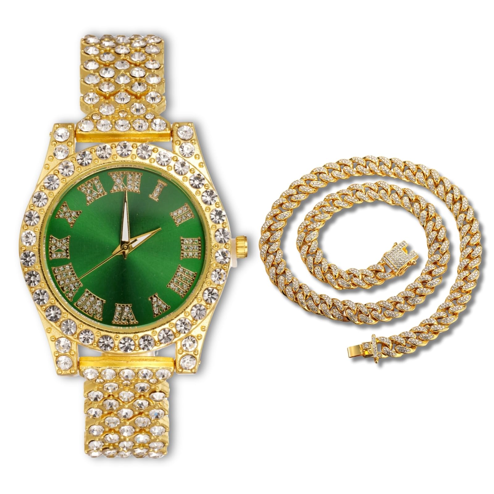 Diamentowy zegarek dla nastolatków – okrągła tarcza 37 mm cyfry rzymskie w 3 kolorach – pozłacana 18K / platynowa bransoletka 20 cm – pudełko prezentowe w zestawie, można łączyć z