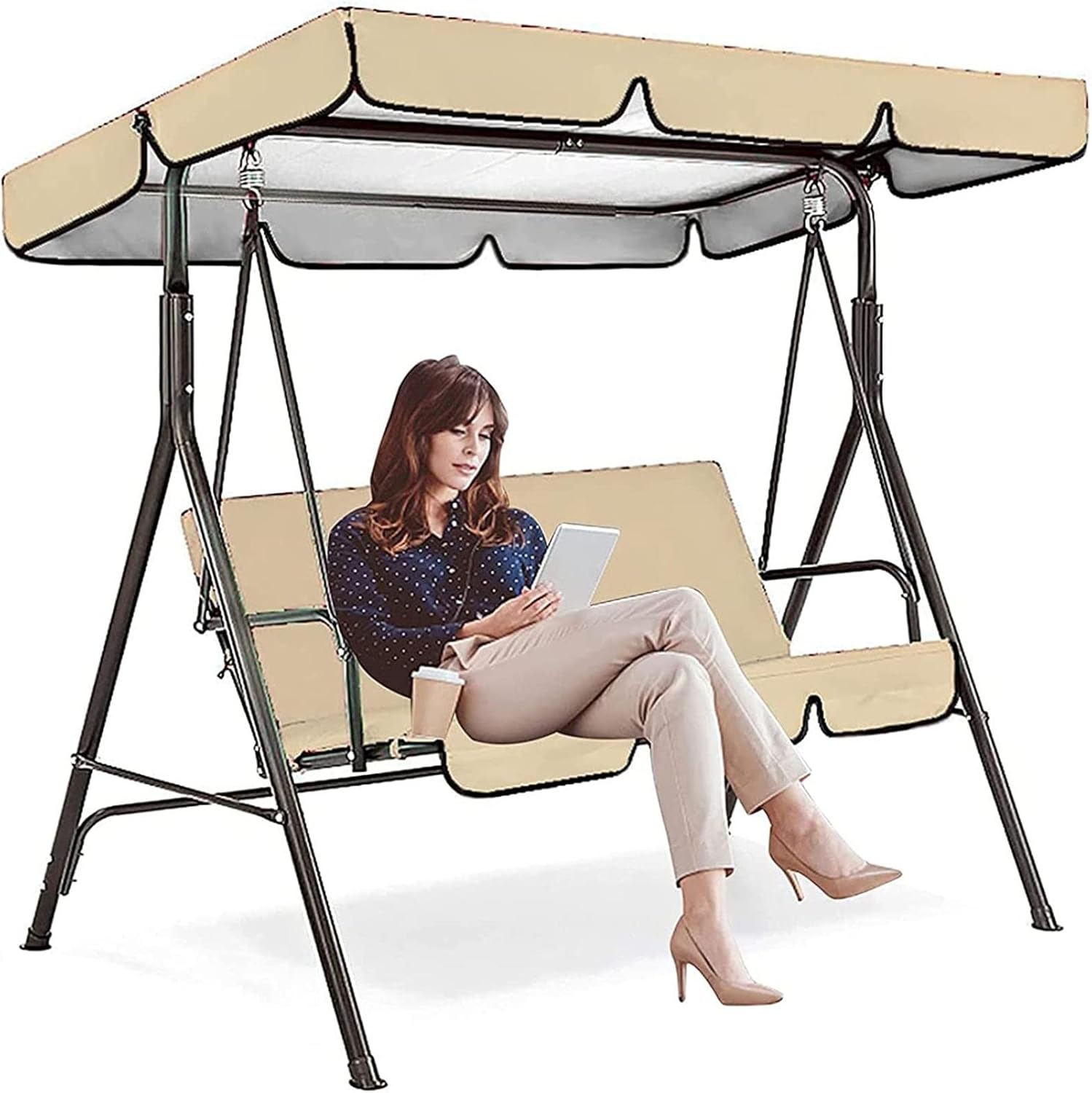 Swing Canopy Top Cover Replacement Canopy, 2 and 3 Seater Swing Replacement Top Cover for Garden Outdoor Waterproof, UV Block Replacement Canopy for Swing Seat (Top Cover +Chair Cover)