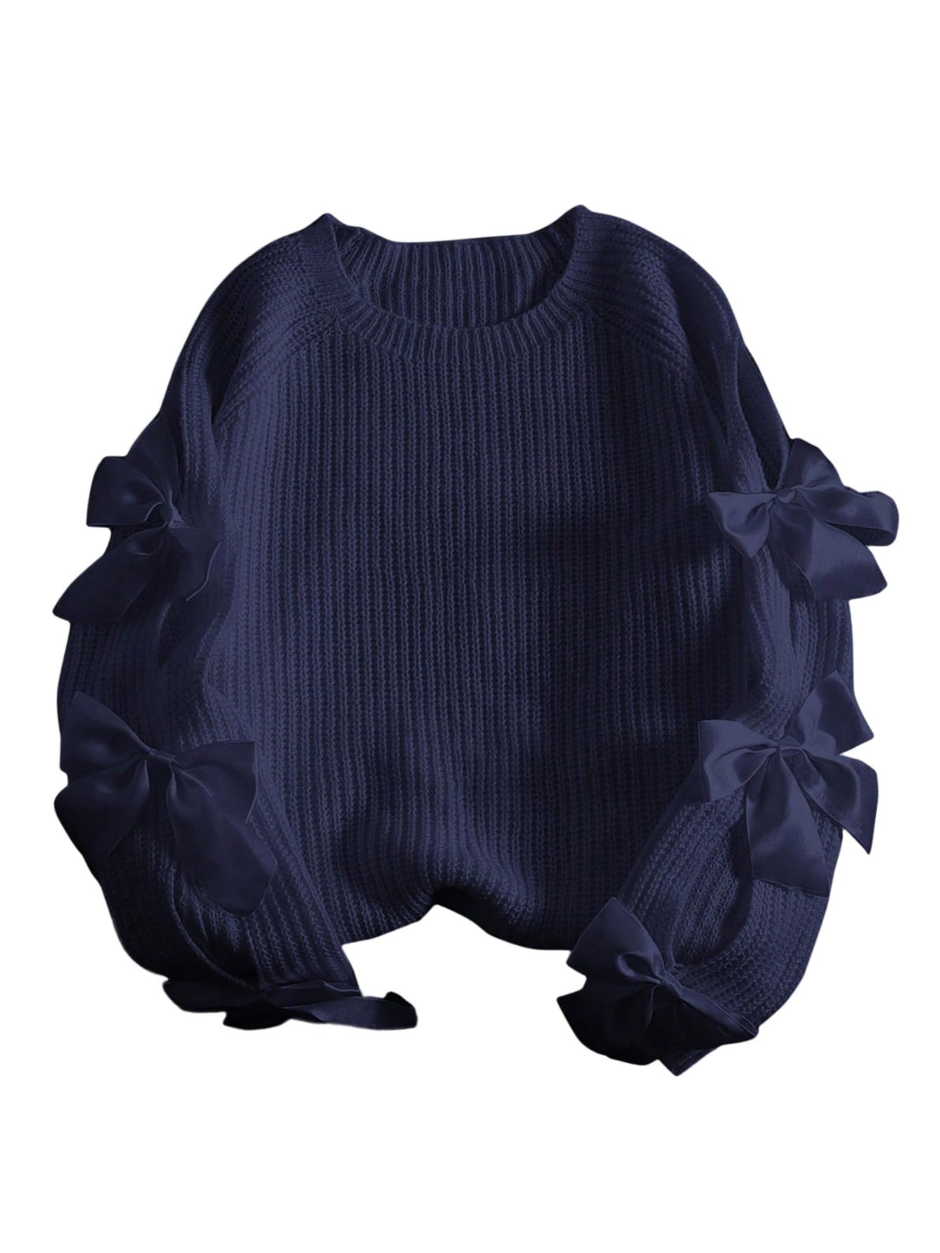 SHENHE Womens Plus Size Sweaters Bow Cutout Crewneck Long Raglan Sleeve Knit Tops Fall Clothes