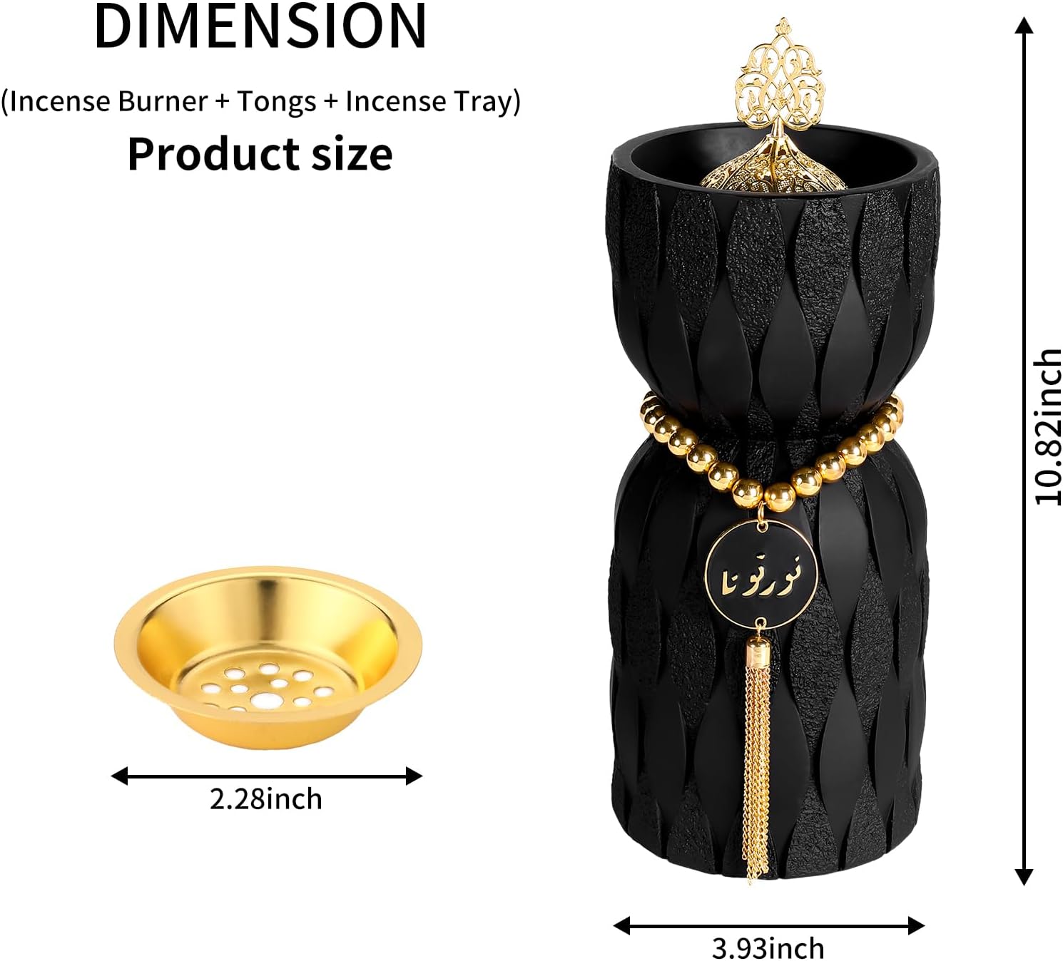 Frankincense Resin Incense Burner, Bakhoor Incense Burner, Portable Charcoal Incense Burner - for Office and Home Decor (Black)