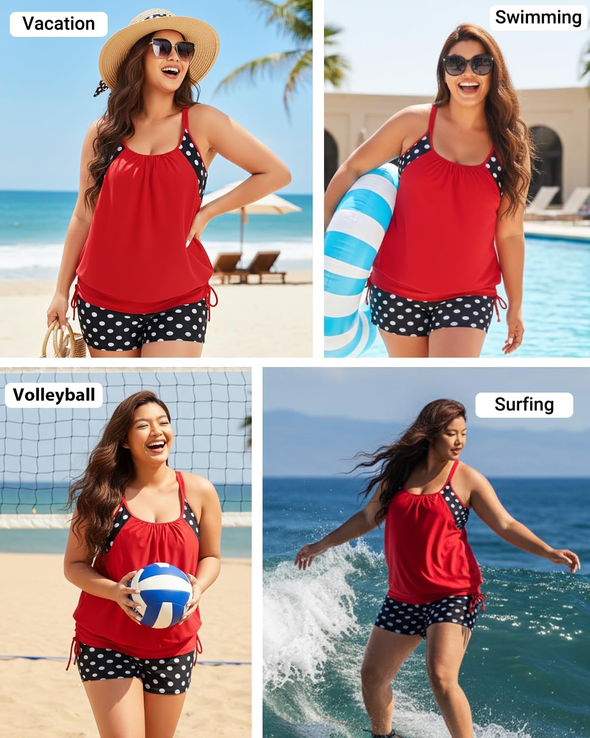 Holipick Plus Size Tankini Swimsuits for Women Two Piece Tummy Control Bathing Suit Blouson Tankini Top with Shorts
