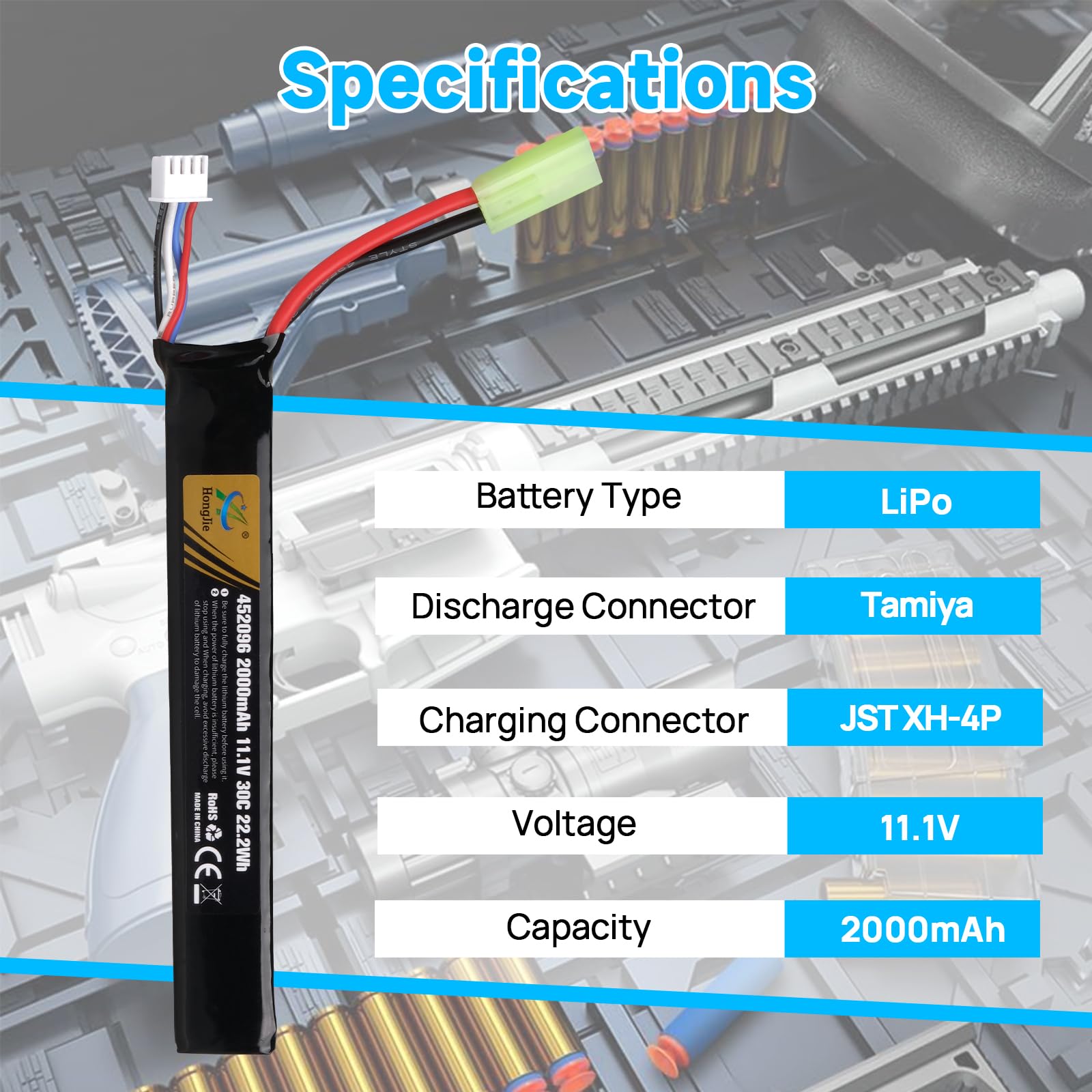 11,1 V 2000 mAh 30C 3S Batteria LiPo Ricaricabile con Tamiya Connettore per Giocattoli Airsoft M4, M110, AK47, L85, MP5, Scar, M249, AUG, AEG, MP5K, M60, RPK, PKM Model Airsoft Rifle