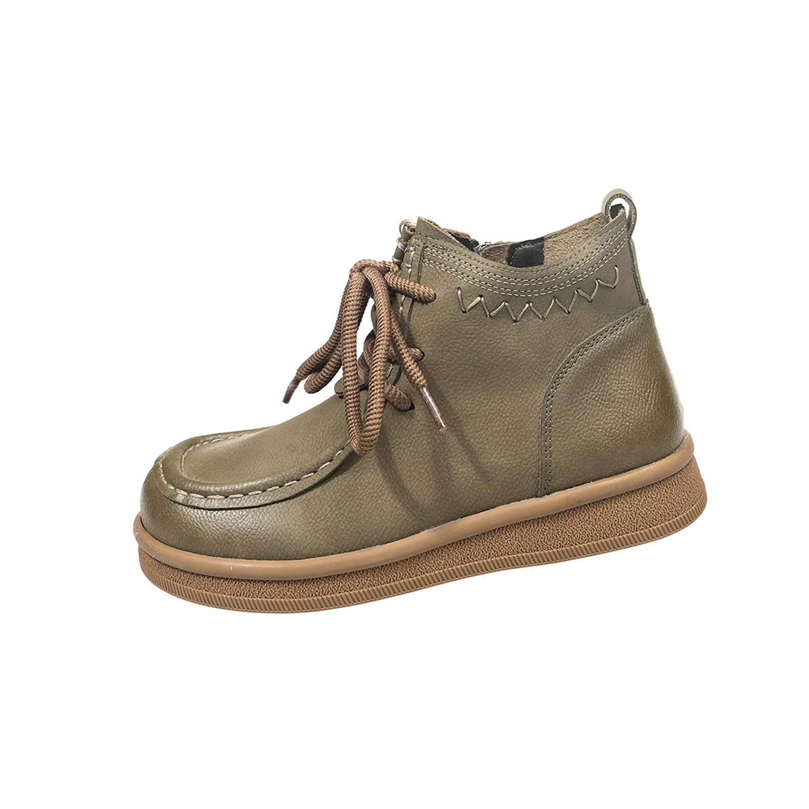 Women Cozy Cold Weather Ankle Boots with Circular Toe Side Zipper Closure and Lace-Up Front Low Heel for