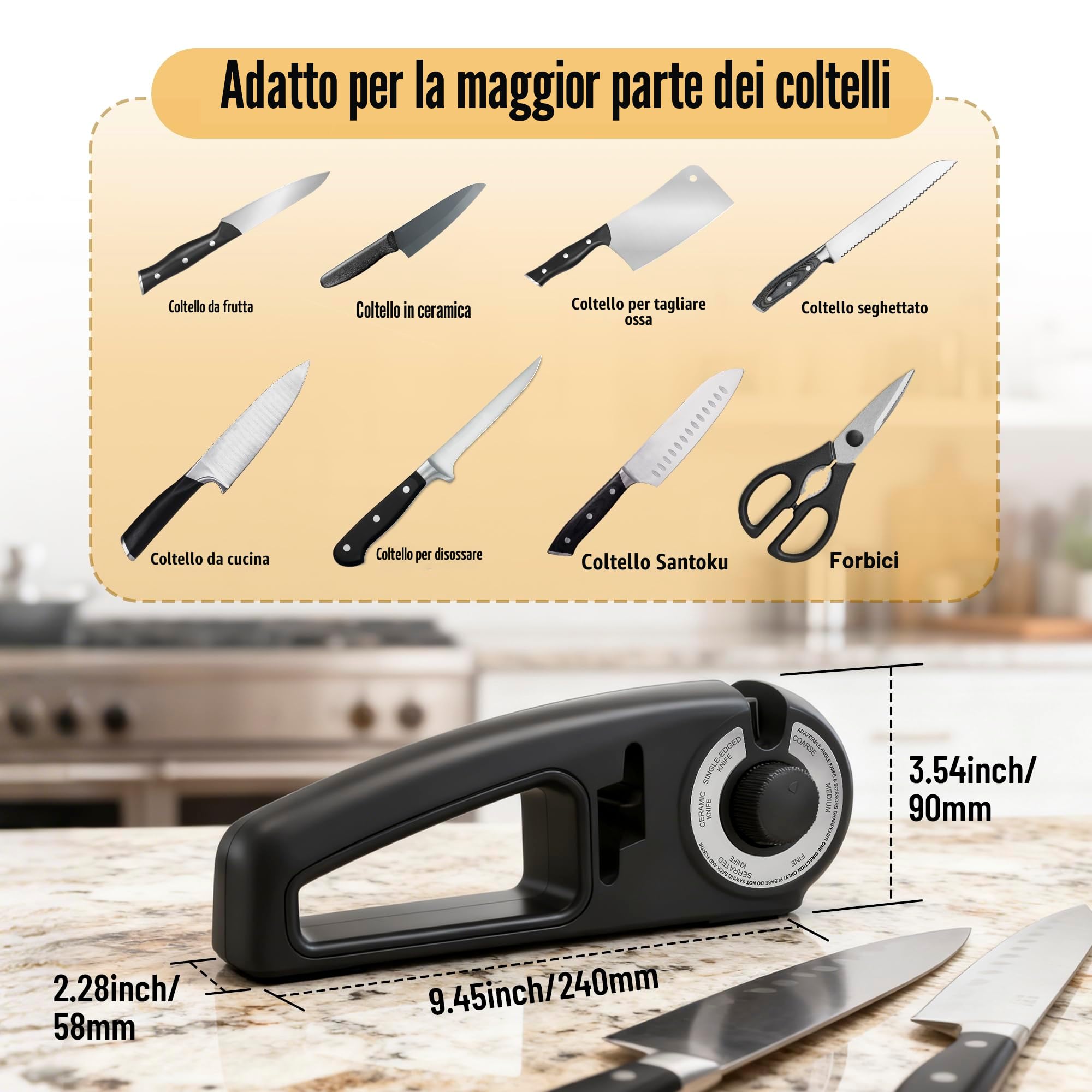 Pietuley Affilacoltelli Professionale 7 in 1, Affila Coltelli da Cucina, Affilatore per Coltelli, Knife Sharpener, Seghettati Ceramici Affila Forbici, Affilacoltelli Manuale, Affilatrice Coltelli