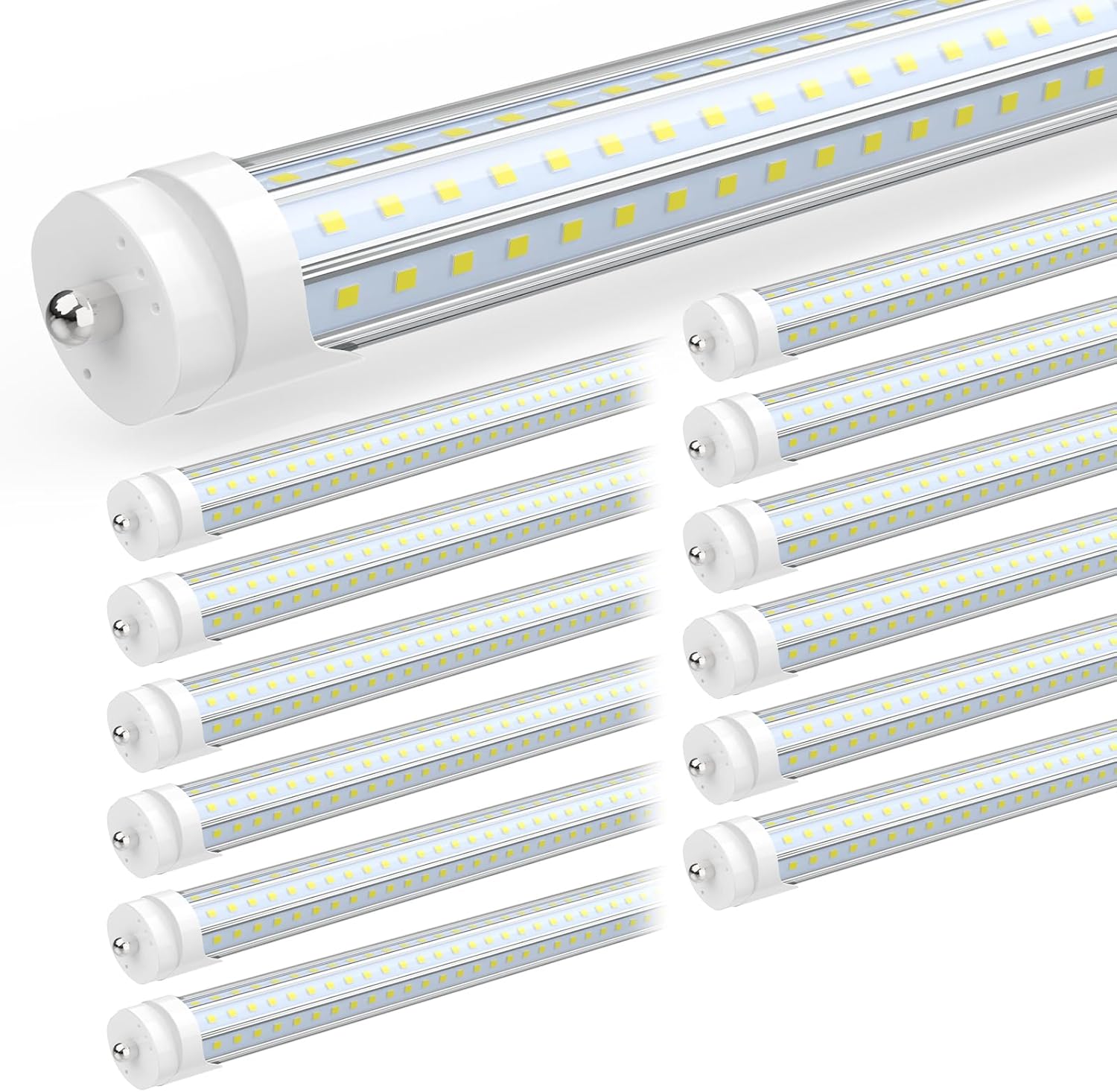 JESLED 90W 8FT LED Bulbs,6000K,11700LM High Output, D Shaped T8 Led Bulbs 8 Foot 300 Angle, FA8 Dual-End Powered, Ballast Bypass,F96T12 8 Foot Bulb Fluorescent Replacement,Clear(12 Pack)