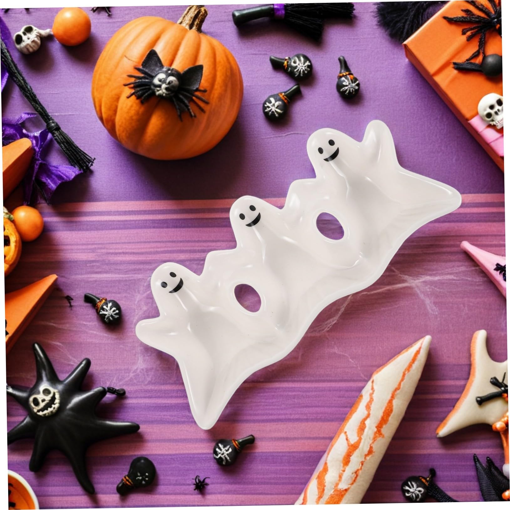 MAGICLULU Plato De Dulces Fantasma De Cerámica Bandeja para Servir Fiestas Plato De Dulces para Halloween Tres Compartimentos para Decoración De Cocina Frutos Secos Frutas y Aperitivos
