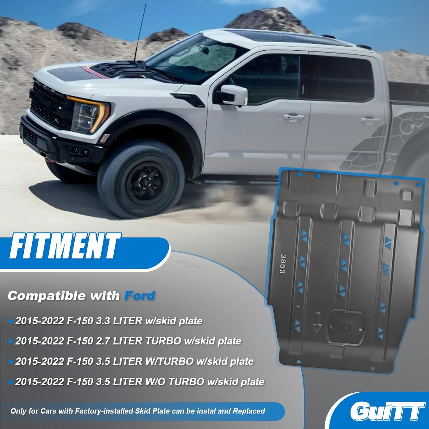 2025 Upgrade Transmission Skid Plate Splash Shield Guard Compatible with 2015-2022 Ford F150 3D Manganese Steel Panel Replace OEM Diaper