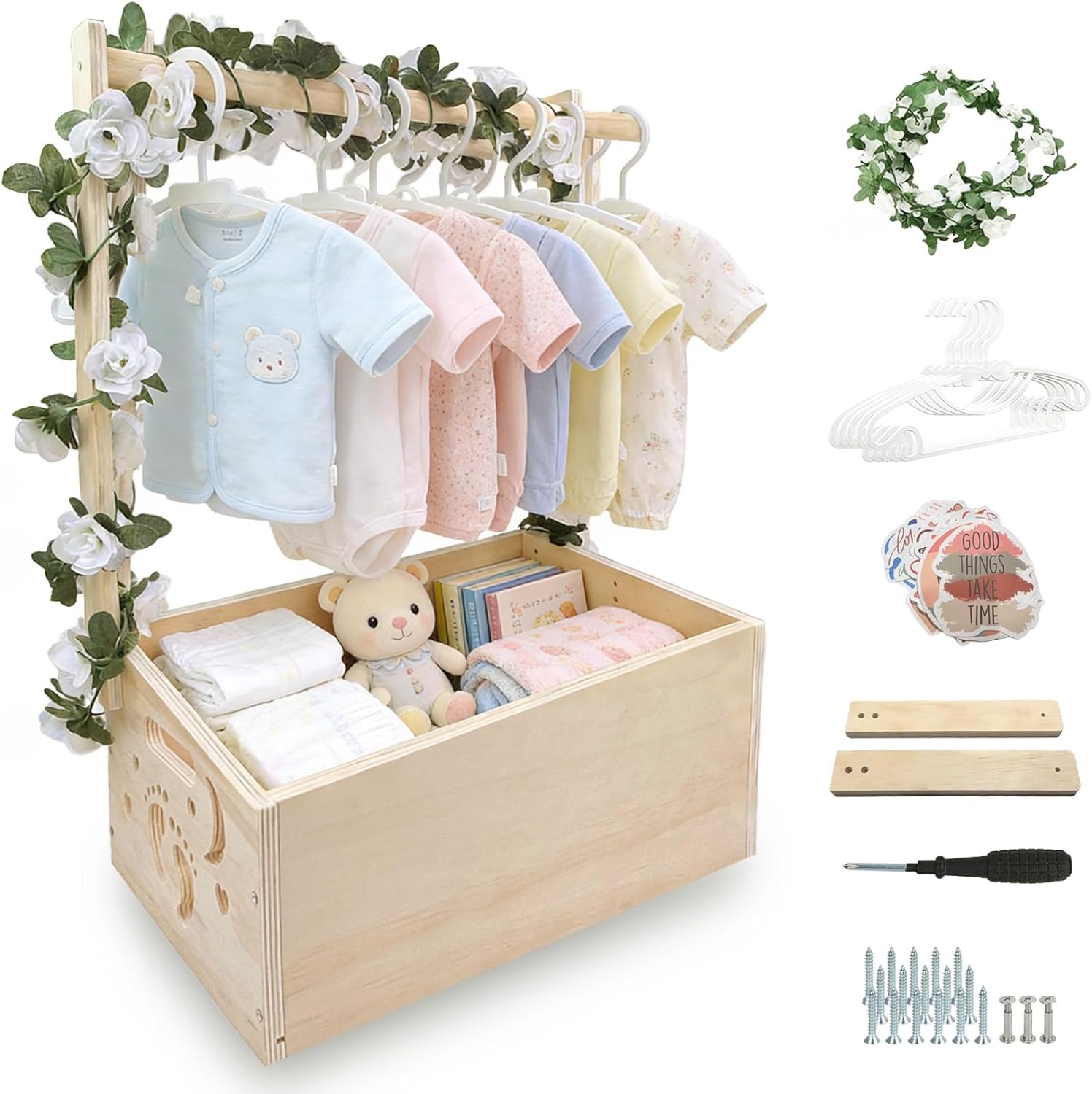 Wooden Baby Shower Crate – Personalized Baby Gift Basket for Newborn Boy & Girl, Baby Closet Organizer with Handle, Keepsake Storage Box for New Mom & Parents