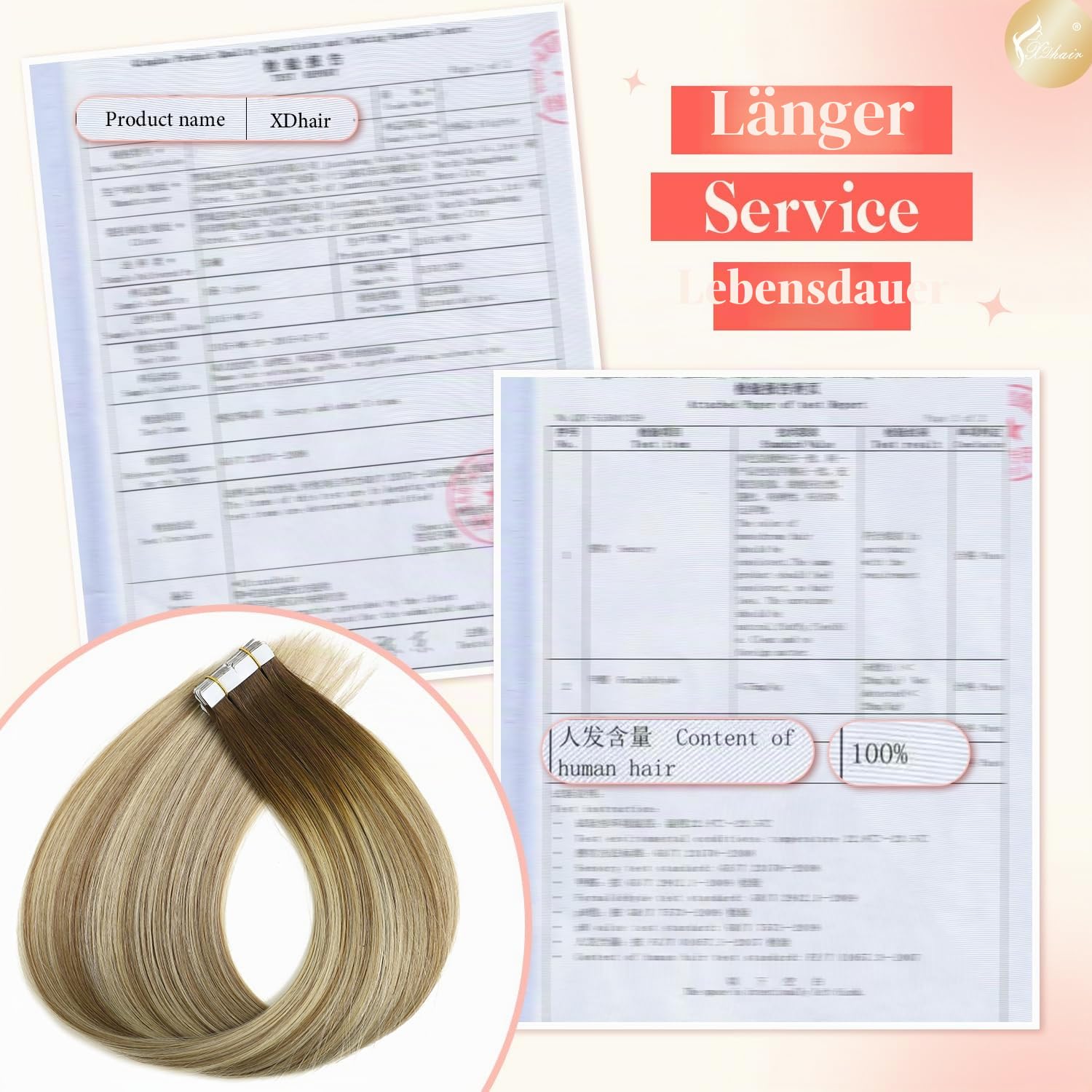 XDhair Tape Extensions Echthaar Walnuss Braun bis Ash Braun and Goldblond | 50cm 20pcs 50g,Extensions Echthaar,Invisible Remy Tape in Echthaar Extension in der Farbe #3/8/22