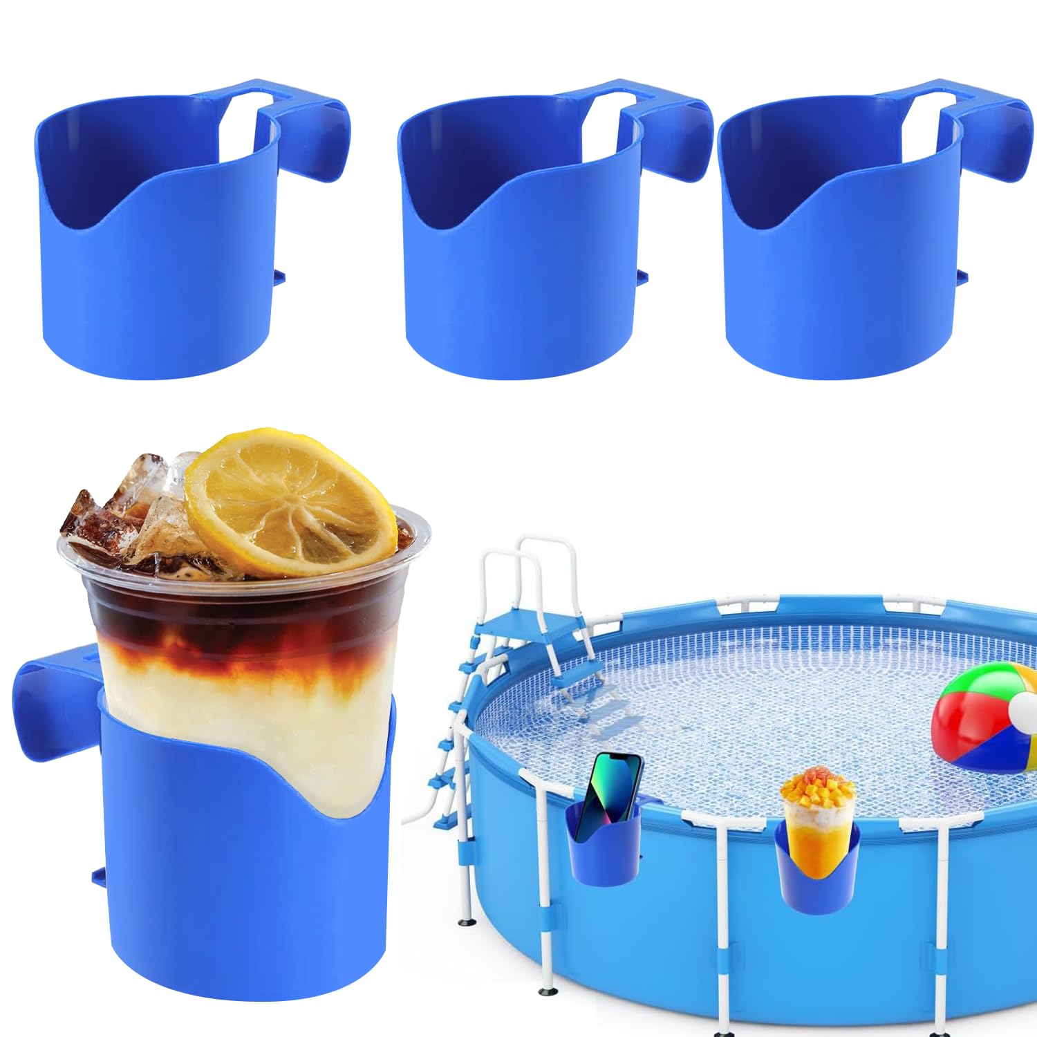 4 Pezzi Portabevande per Piscina, Portabevande Multifunzione da Piscina, Portabevande per Piscina, Portabicchieri a Bordo Piscina, Porta Bibite per Piscina per la maggior parte delle piscine (blu)