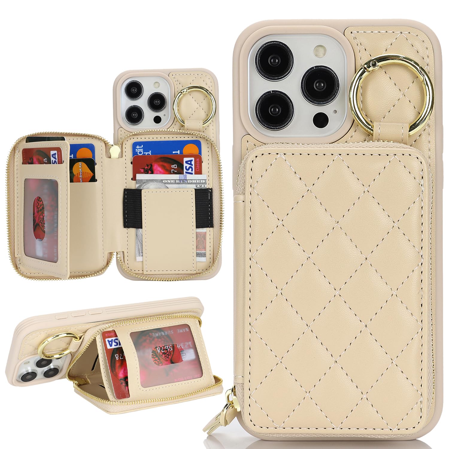 Hamany for iPhone 15 pro max Case Wallet with Card Holder,for iPhone 15 pro max Phone case Wallet with Zipper with Slot Kickstand Stand Case for Women