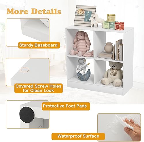 Miniatura 6 de Costzon Organizadores y almacenamiento de juguetes, estantería de madera blanca de 4 cubos para niños para libros, organización de exhibición de