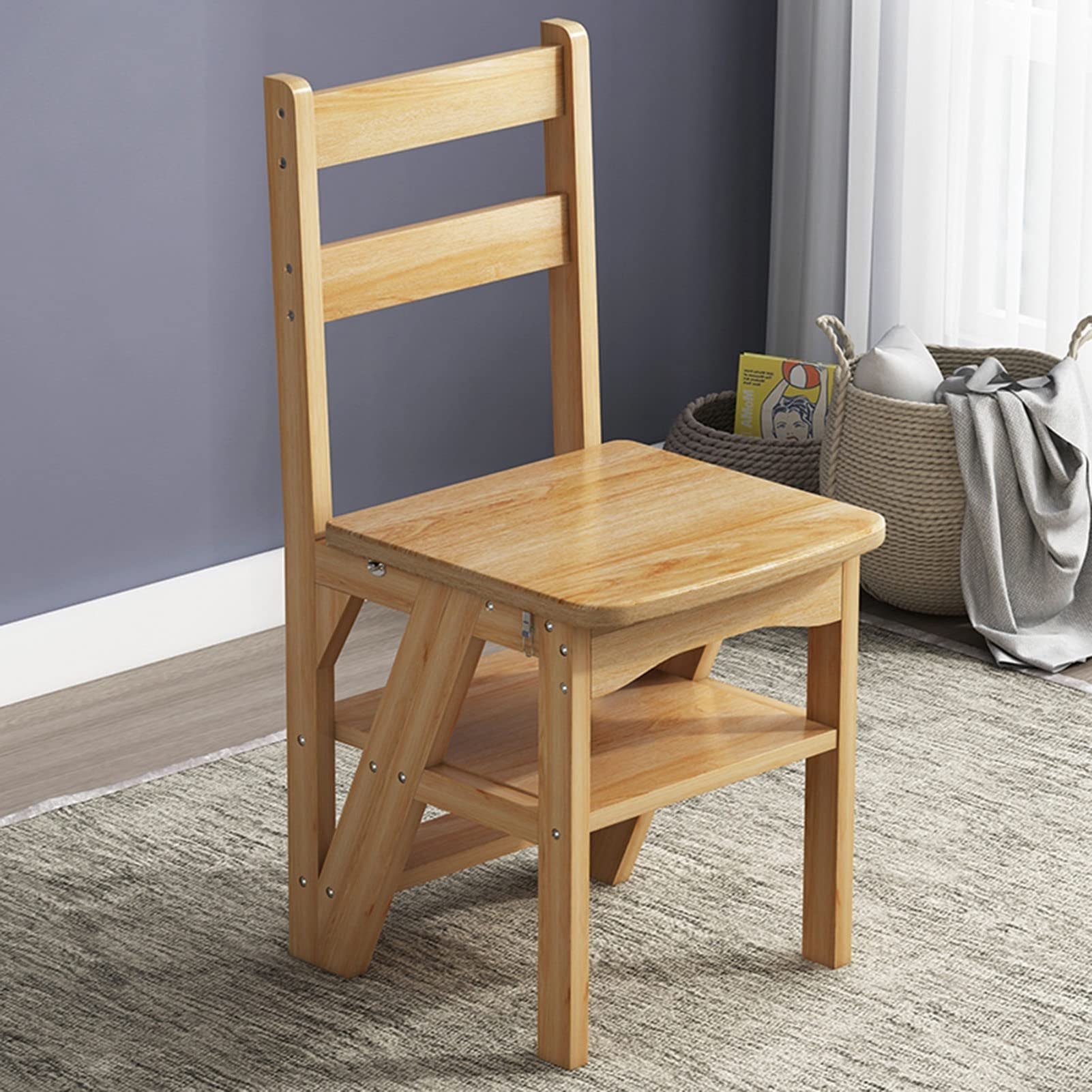 Escabeau en bois pour éviter les chutes avec chaise d'escalier stable
