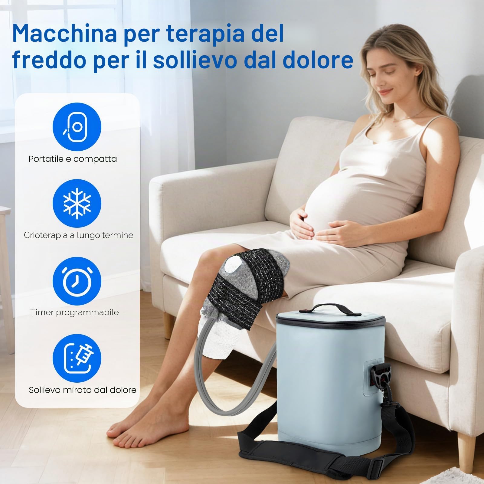 Macchina per la terapia del freddo con timer programmabile, manicotto di raffreddamento al ginocchio, macchina per il ghiaccio portatile da 14 l, per le ginocchia dopo le operazioni, supporto di