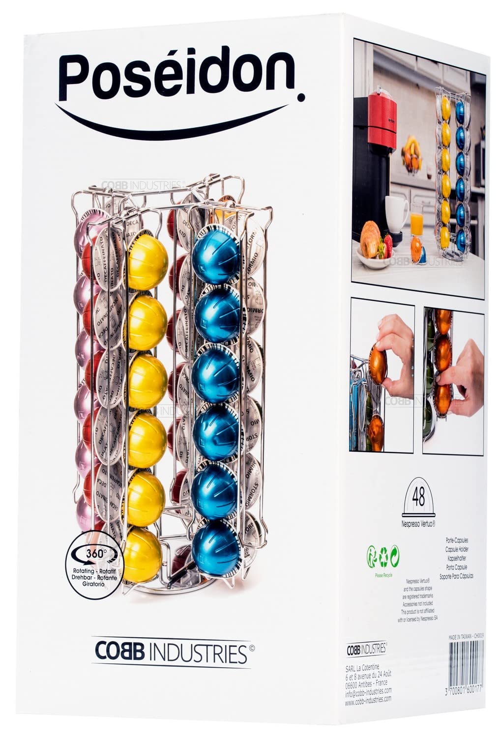 Poseidón CH0019 – Portacápsulas dispensador giratorio giratorio para 58 cápsulas Nespresso Vertuo acero cromado