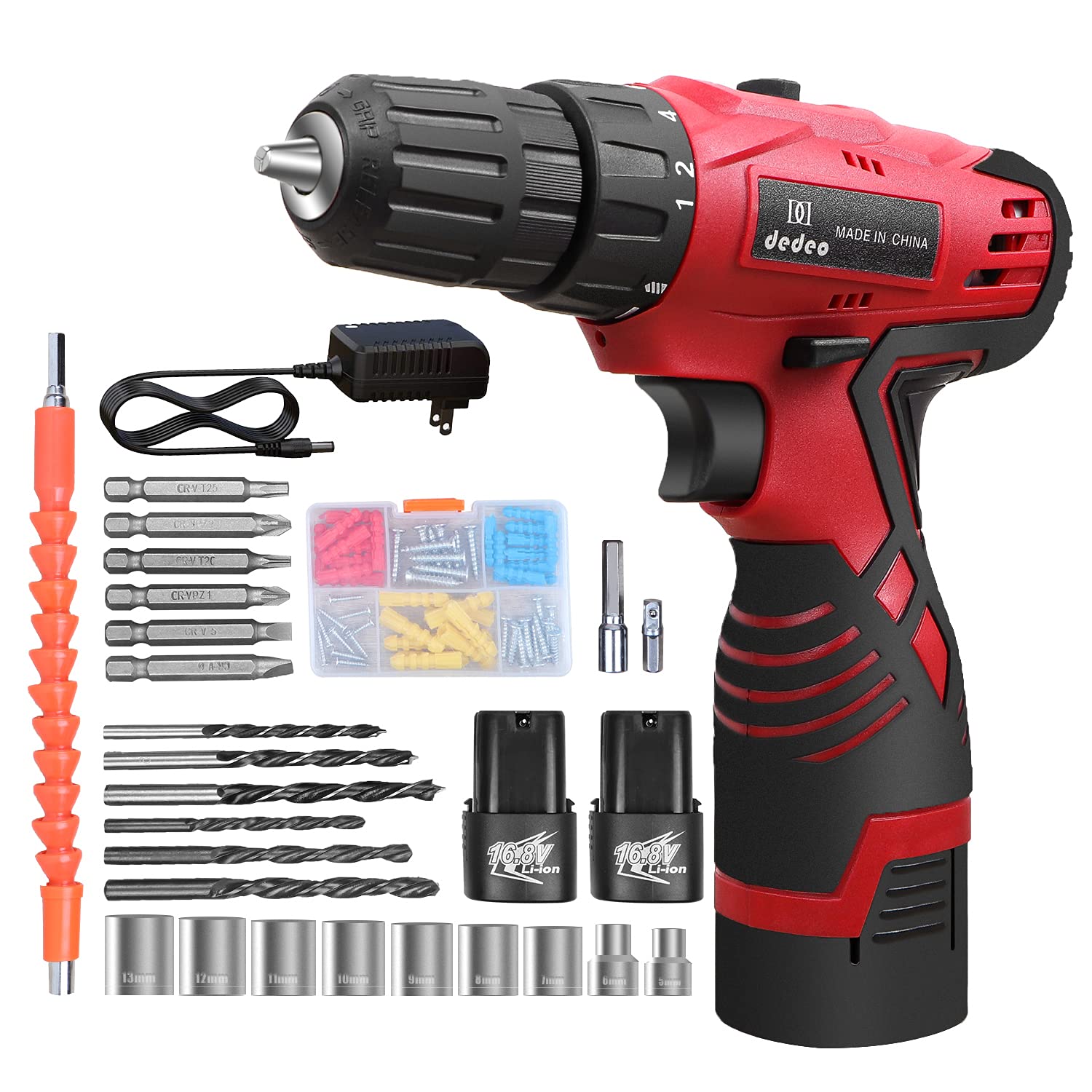 Dedeo Cordless Hammer Drill Tool Kit, Household Power Tools Drill Set with 16.8V Lithium Driver Tool Kit