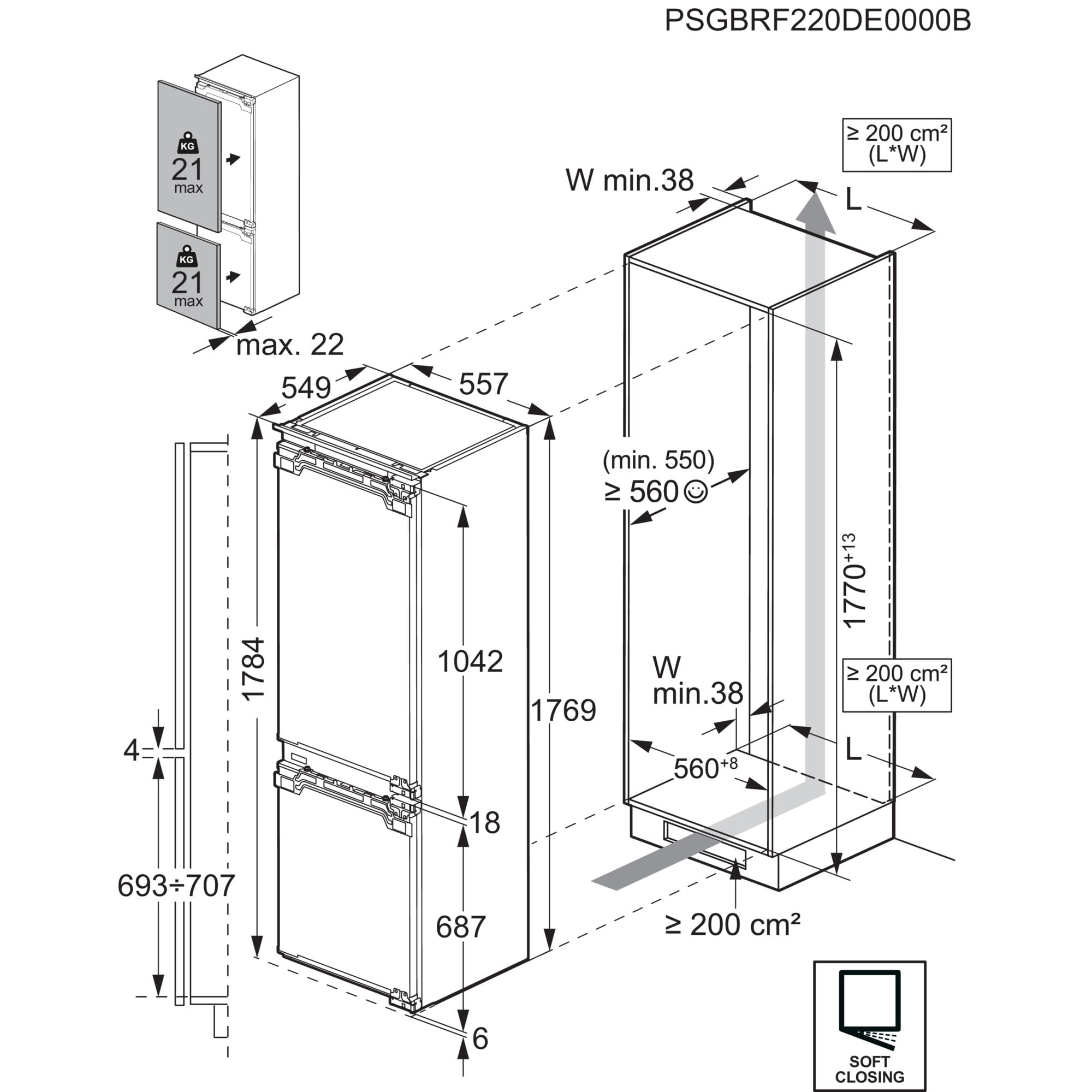 AEG Einbau-Kühl-Gefrier-Kombination 178cm, von Stiftung Warentest mit Gut (2,0) Bewertet, Serie 8000: 360°Cooling Optimale Luftfeuchtigkeit, Kühl- (182L) und Gefrierraum (62L), NoFrost, TSC8M181BC