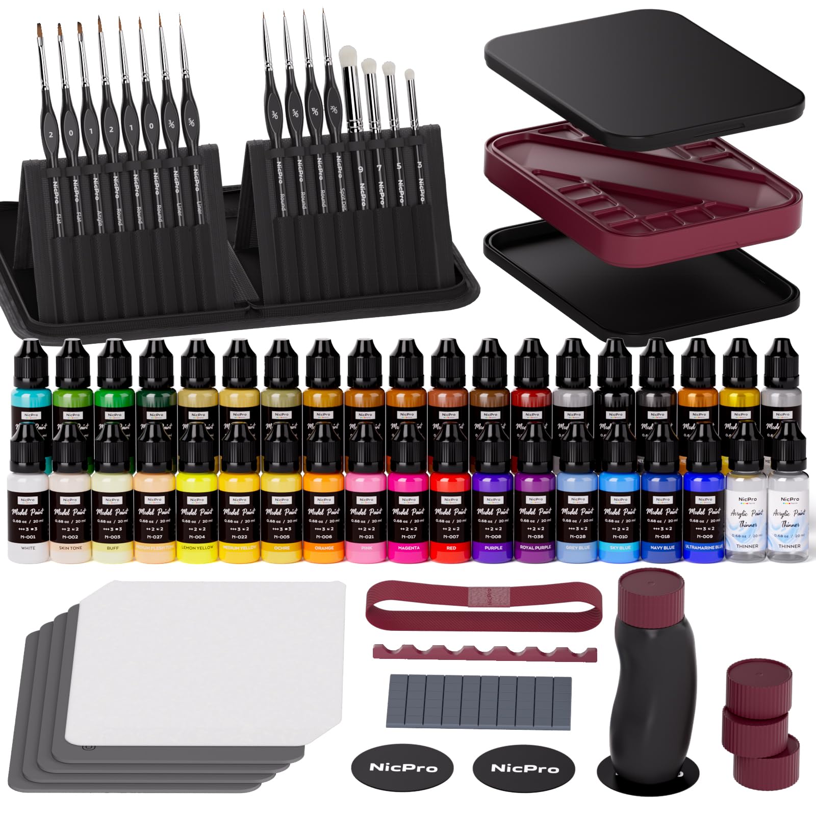 Photo 1 of Nicpro All-in-One Miniature Painting Kit with 36 Model Paints & Wet Palette