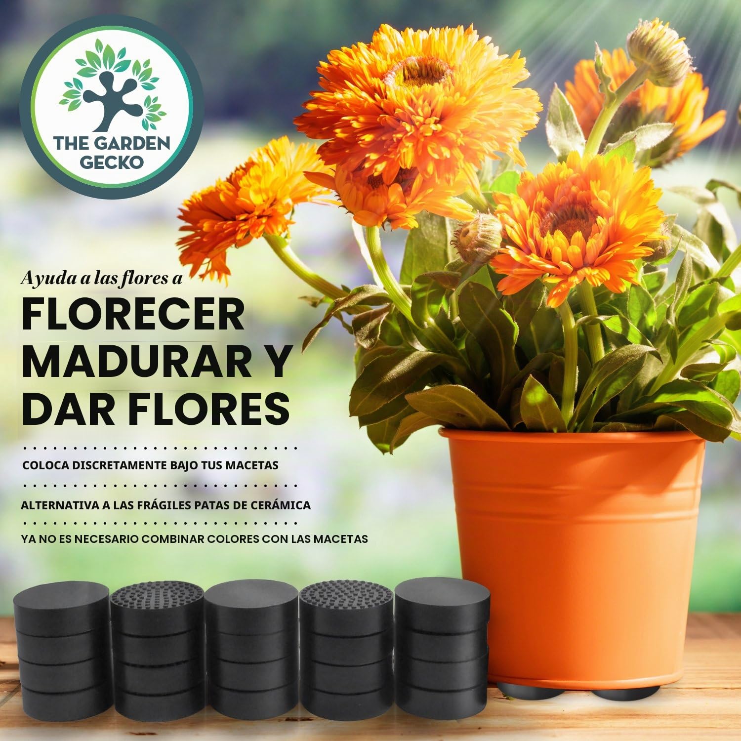 Los pies para macetas Invisibles Garden Gecko para macetas y Flores de Exterior. Elevadores de Goma Maciza con Agarre de Superficie Antideslizante | Paquete 20