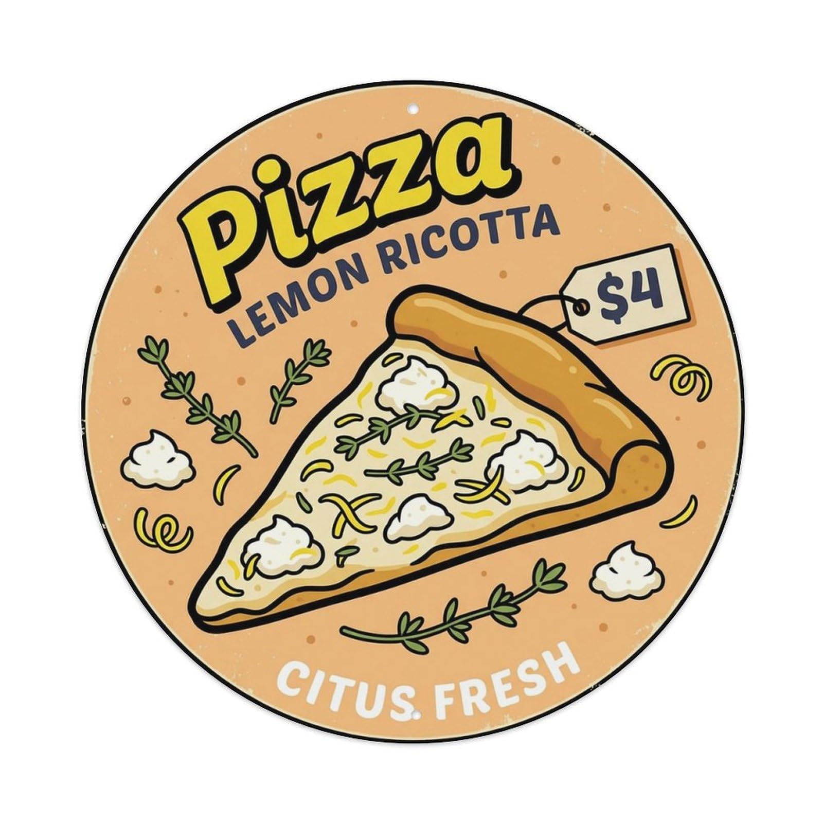 Huiyhb 8X8inch(20X20cm) Vintage Pizza Slice Italian Traditional Cuisine Ricotta Metal Tin Sign