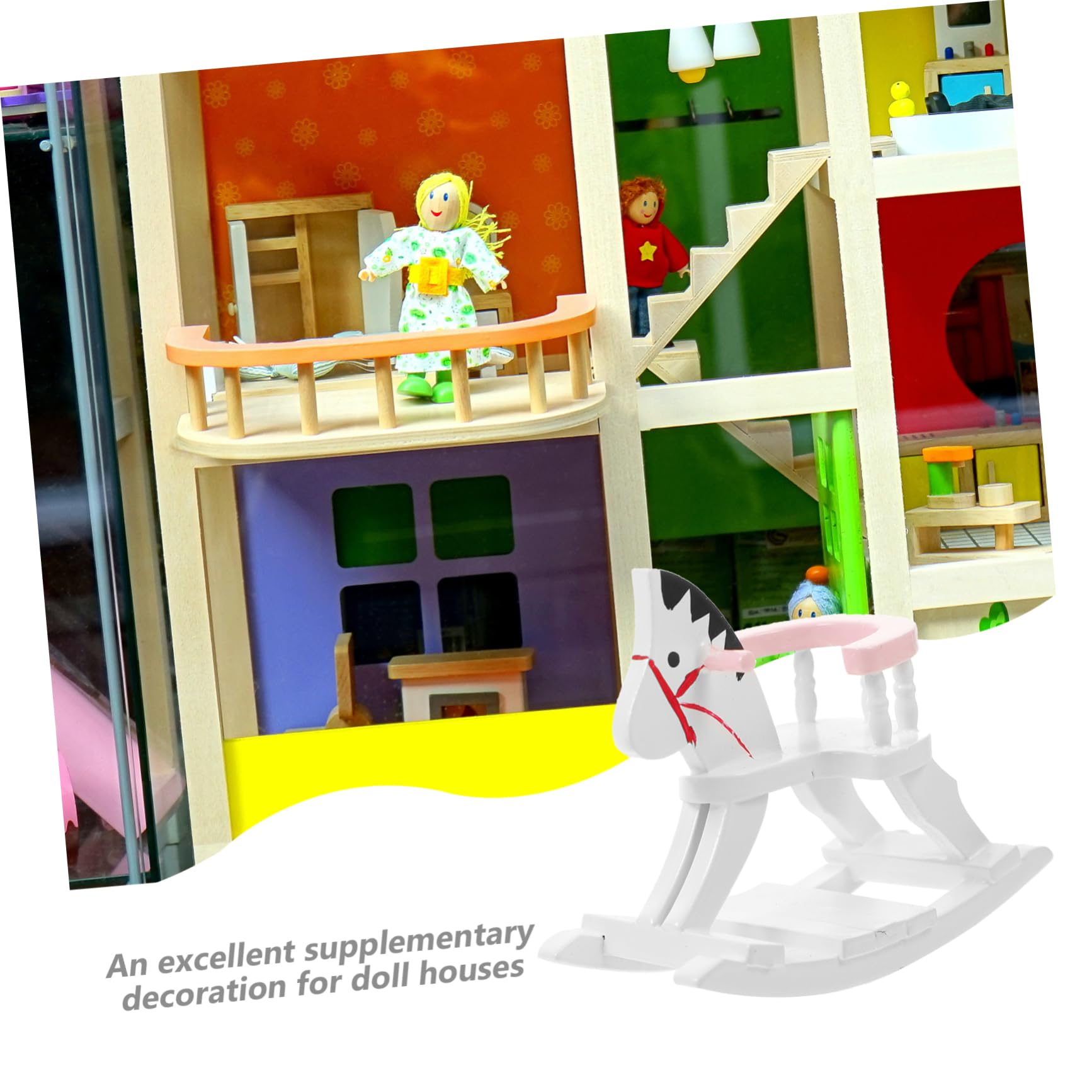 ERINGOGO Meubles De Mini Maison De Poupée Petit Poupées Décoration Figurine Ornement Miniatures Mini Jouets De Meubles De Maison Mini Mobilier De Maison Mini Cheval à Bascule en Bois Rose