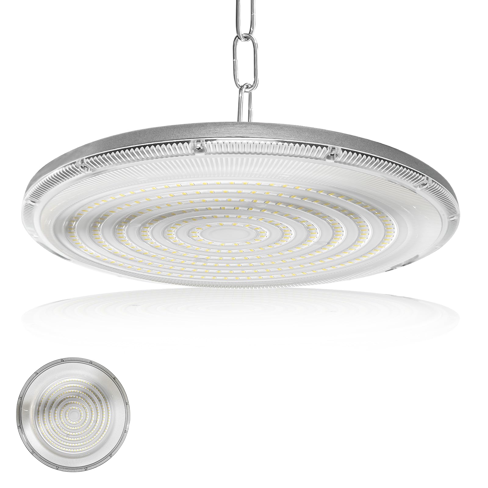 JBdusn 200W LED High Bay Light, 6500K UFO Industrial Spotlight Workshop Ceiling Light with Chain