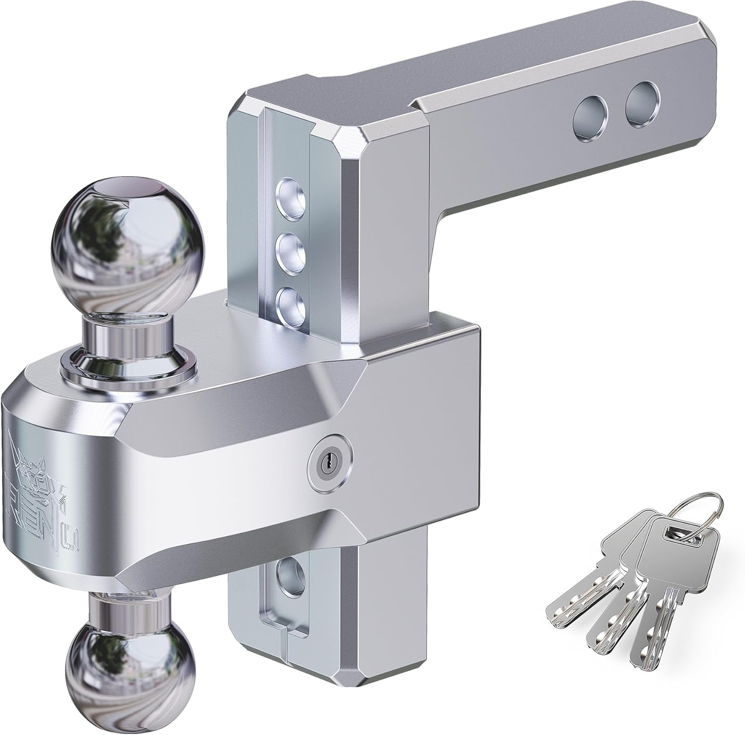 RENO Adjustable Trailer Hitch, Fits 2 inch Receiver Hitch 6" Rise/Drop Tow Hitch, Heavy Duty 2" & 2-5/16" Ball Hitches with 12,500 LBS GTW (1 Pack, Aluminum)