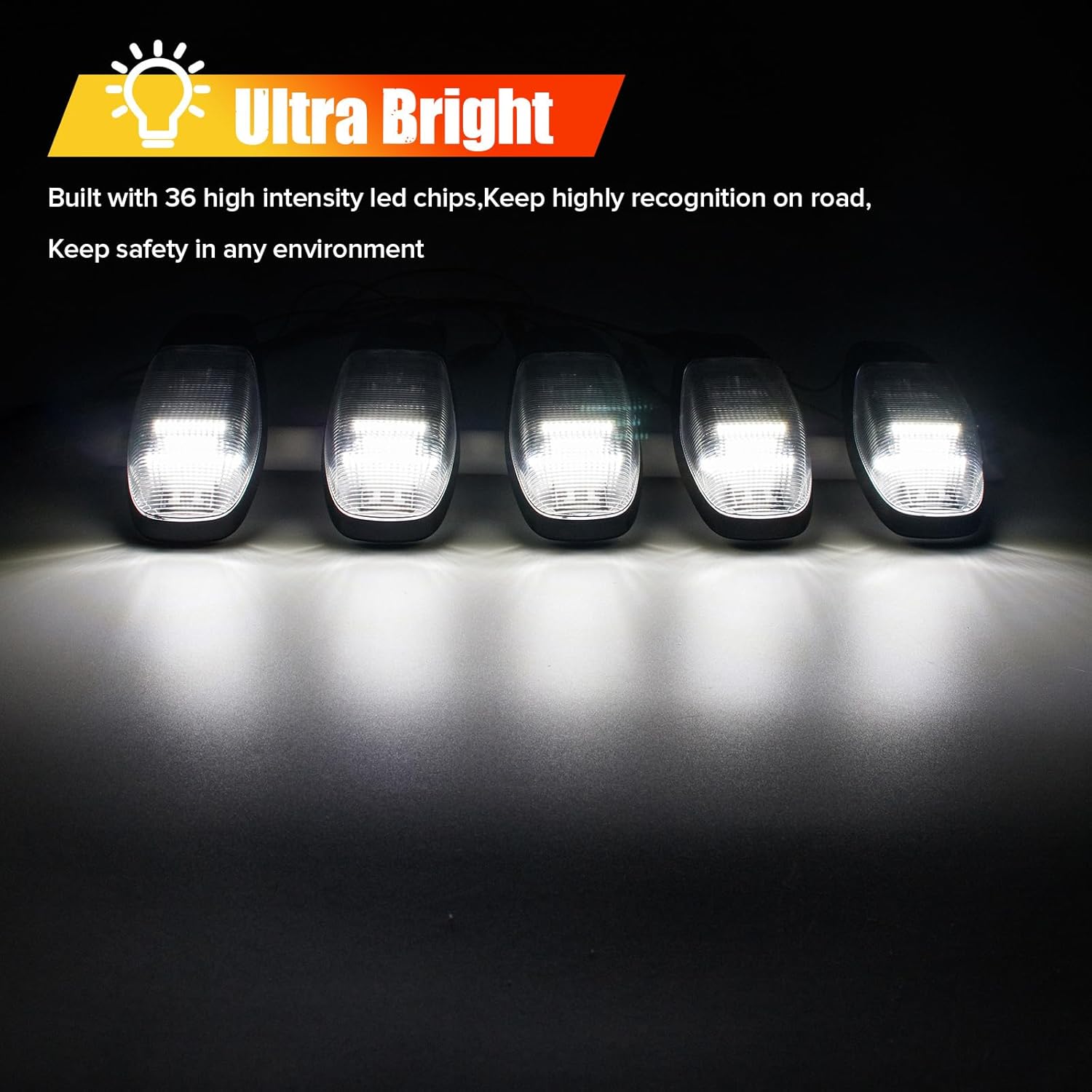 R&F Auto Cab Lights Compatible with 2019 2020 2021 2022 2023 2024 2025 2026 RAM 2500/3500/4500/5500 LED Roof Cab Lamp Clear White Lens Pickup Trucks Roof Marker Light