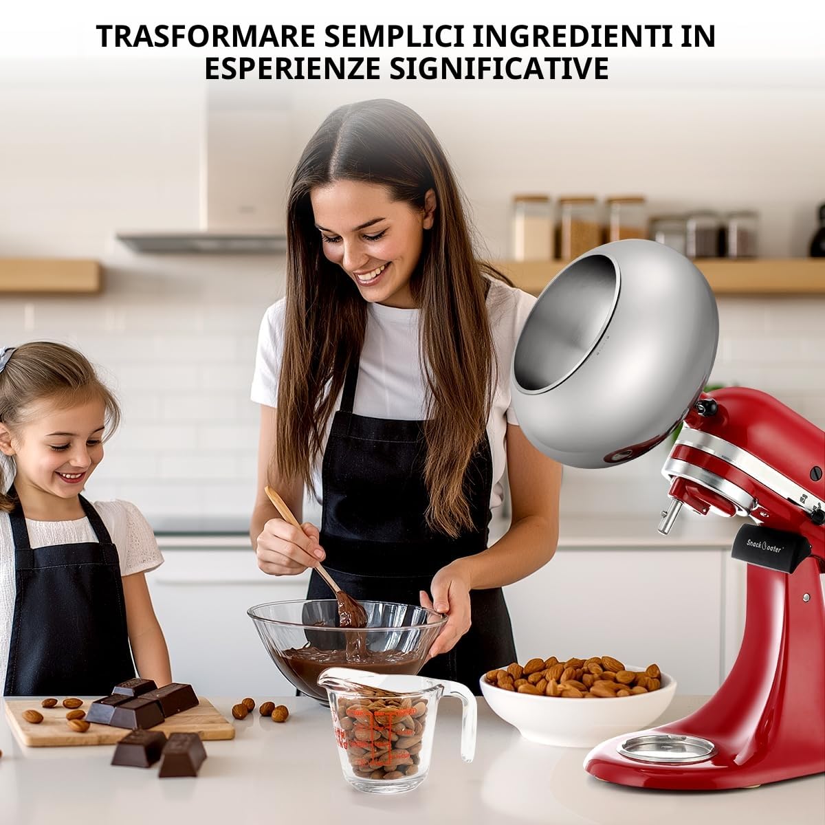 Aieve Rivestimento per snack compatibile con mixer a testa inclinabile per preparare mandorle ricoperte di cioccolato, pistacchio, arachidi, fragole liofilizzate, uvetta, noci