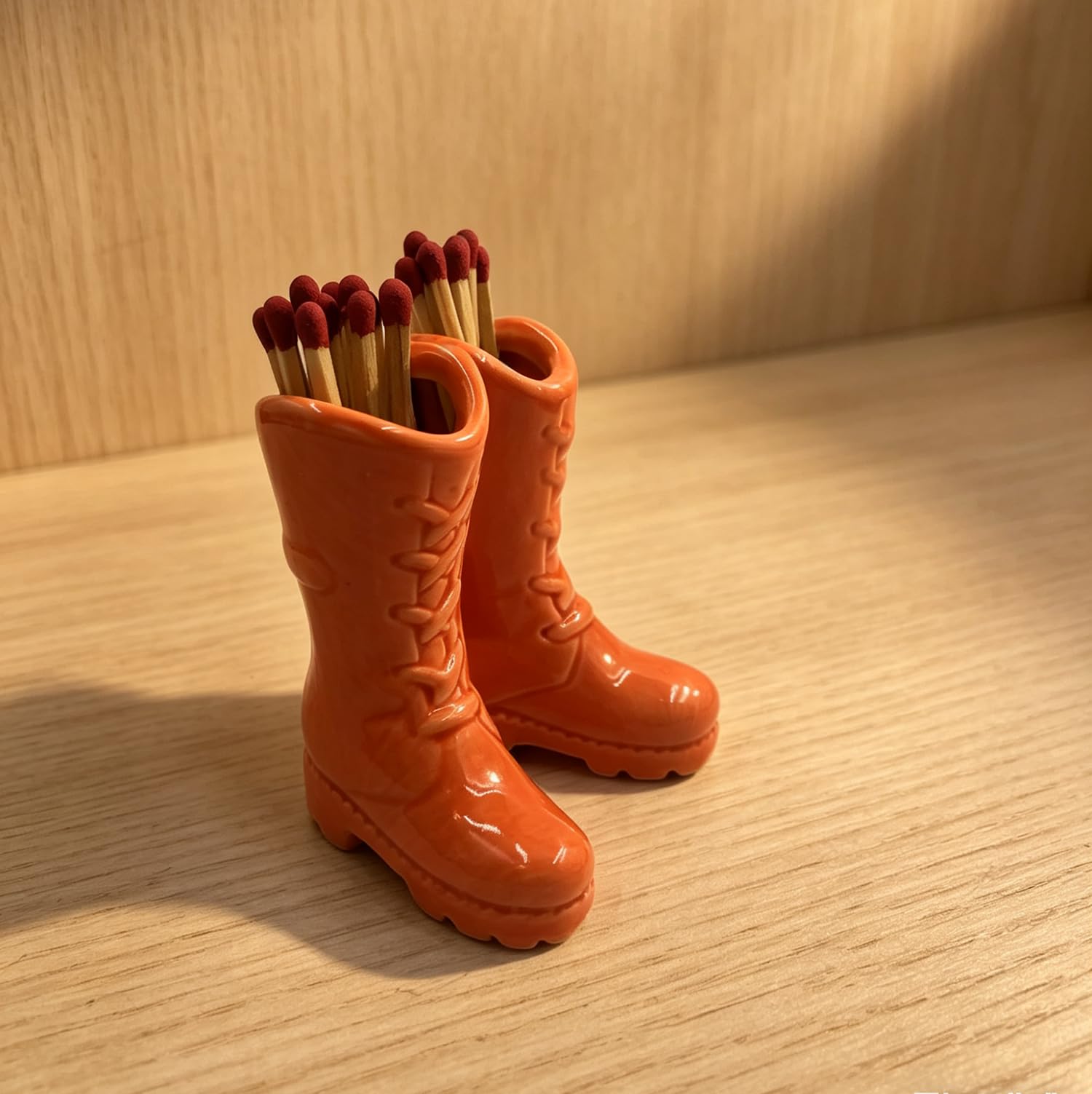 WJINNG Cowboy Boot Match Holder, Match Holder with Striker, Decorative Matches Holder, Matches Box for Kitchen Bathroom Candle Parlor Modern Home Decor (Orange)