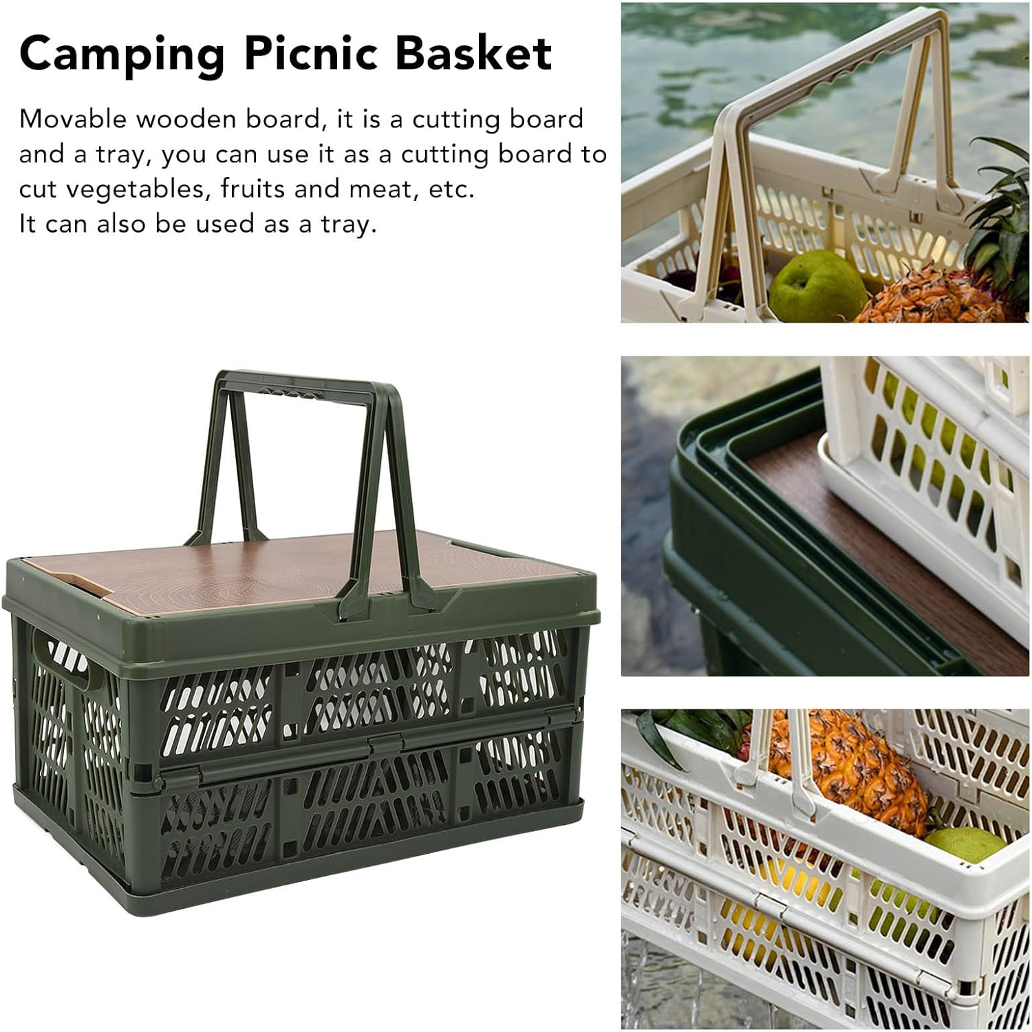 FLEXMAN Camping Picnic Basket, Foldable Storage Bins Box with Lids, Multifunction Handheld Camping Storage Basket for Camping, Home Organization, Car Backup (M 6.5x8cm)
