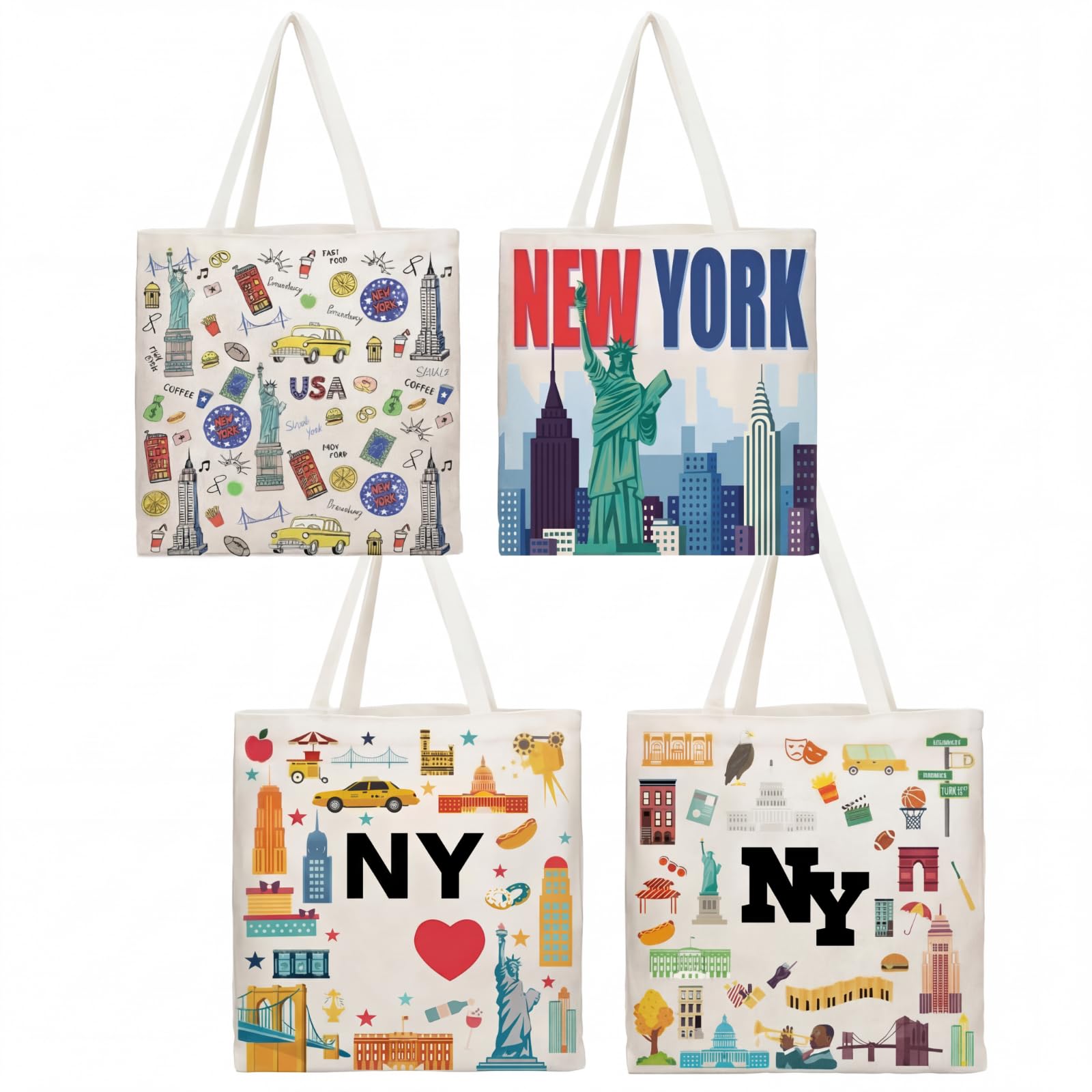 Paterr 4 Pcs New York Canvas Tote Bag New York Souvenir Gift Seattle Souvenir Grocery Bag Women Travel Gifts Grocery Shopping Bags Christmas Party