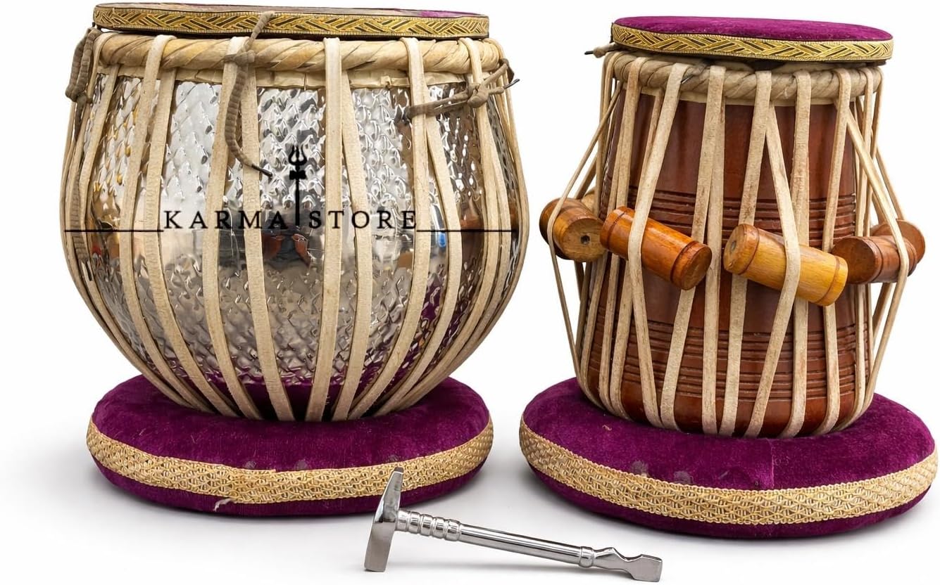 Tabla Set, Basic Tabla Drums Set, Steel Bayan, Dayan with Hammer, Cushions and Cover - Perfect Tablas for Students and Beginners on Budget (PDI-IB)