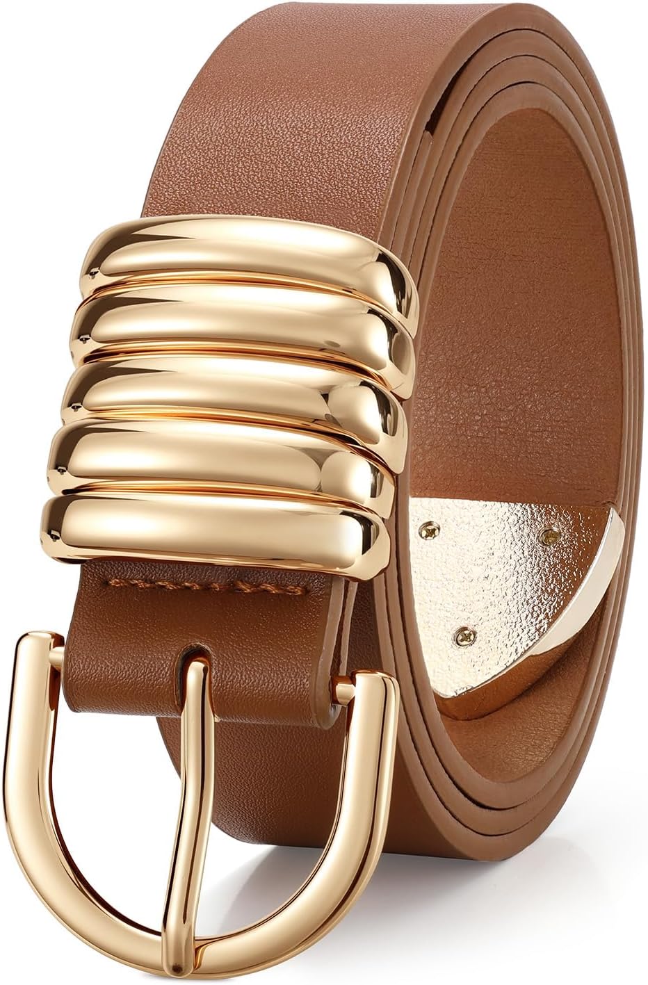 JASGOOD Women’s PU Leather Belt for Jeans Pants Dress Fashion Ladies Waist Belt with Gold Buckle