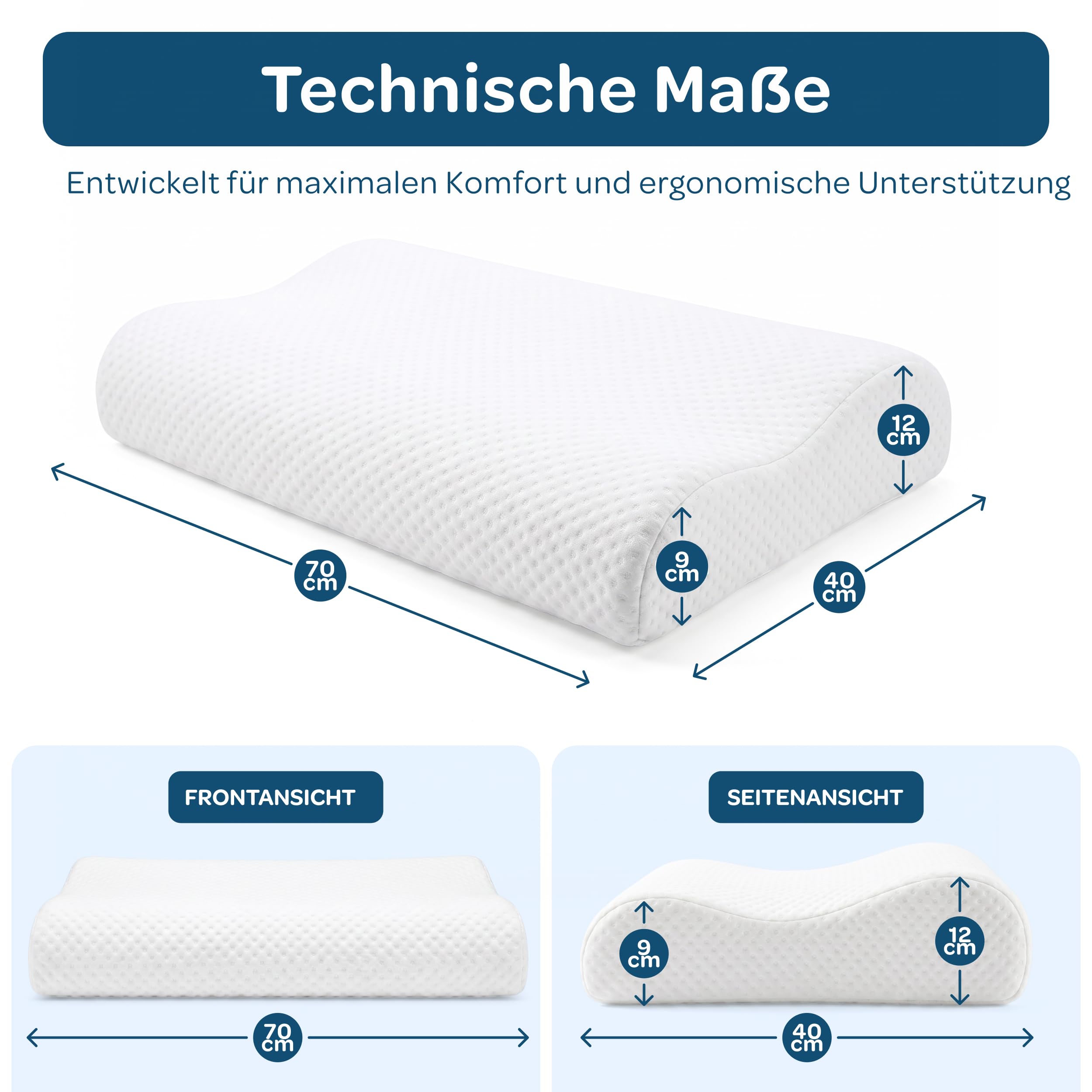 DOLCI SOGNI Nackenkissen mit Wellenform aus Memory Foam Ergonomisches Kopfkissen Doppelhöhe 9/12 cm Kopf- und Nackenunterstützung 100% Made in Italy Tencel-Bezug