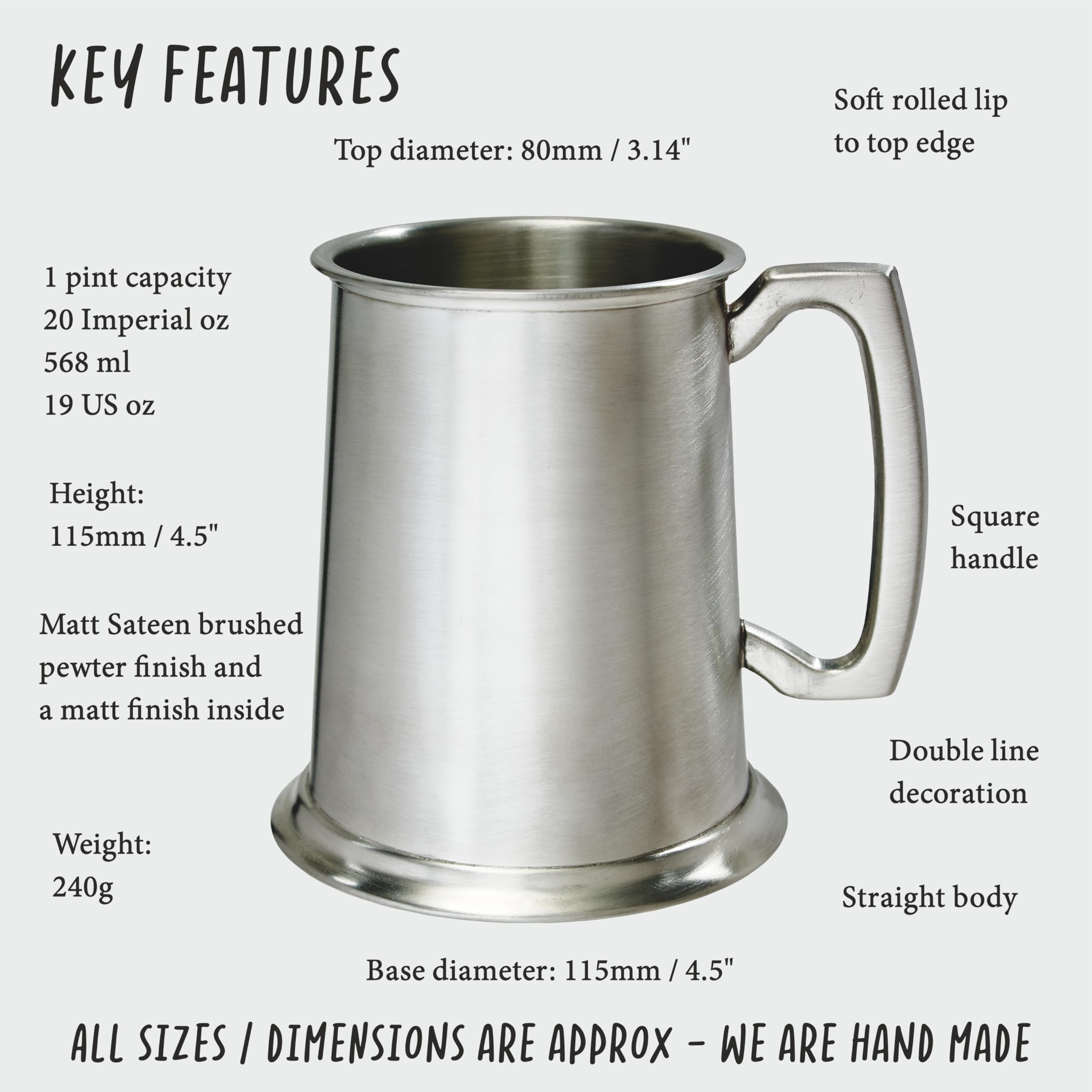Wentworth Pewter - 1 Pint Pewter Tankard Personalised Engraved Free - Boxed. Wedding, Birthday, Retirement, Sports trophy, Dad Gift