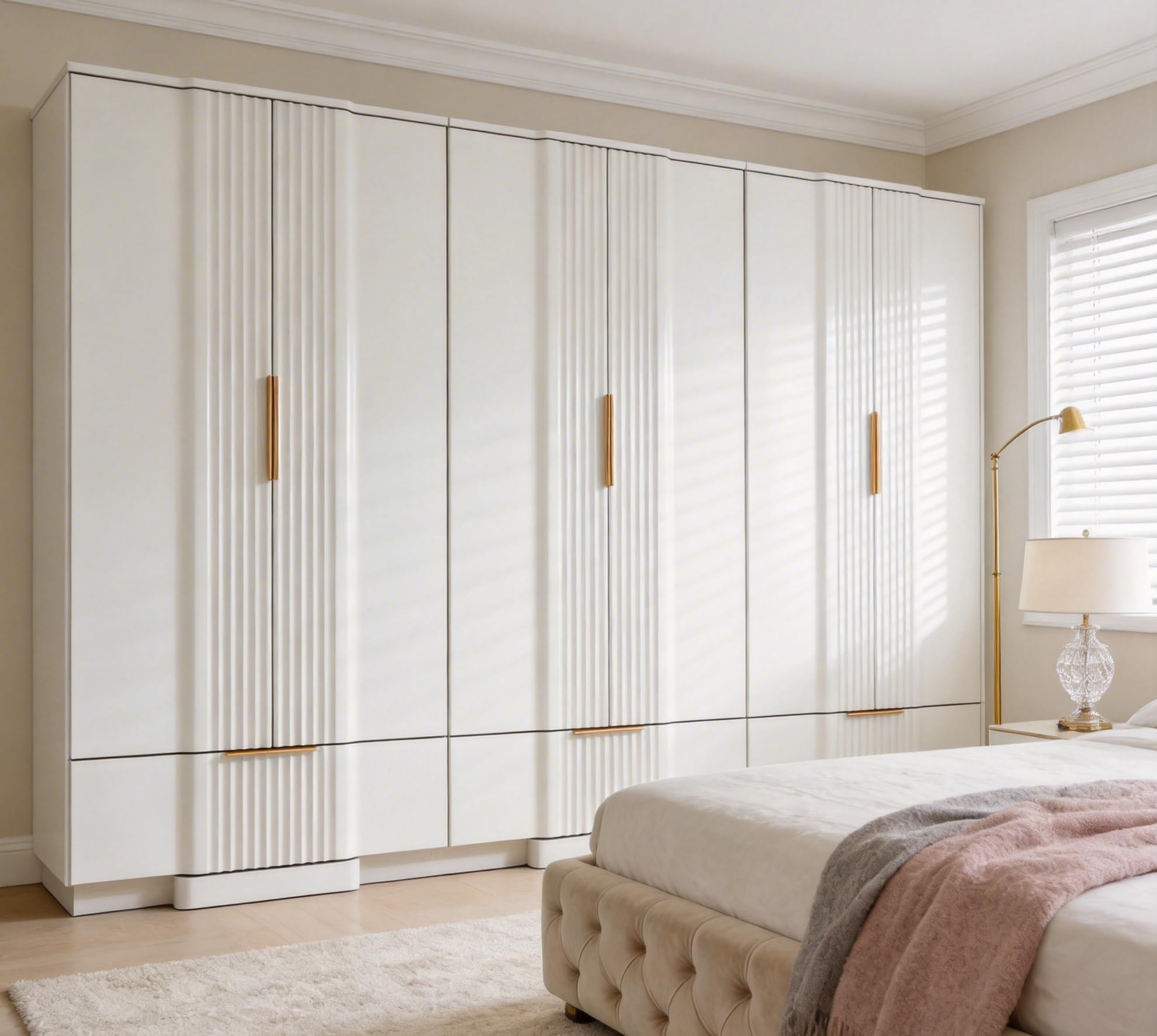Condition photo showing New/Like New for brafab 67" fluted armoire wardrobe closet with drawers and doors, wooden wardrobe cabinet with adjustable shelves, modern storage for clothes, coats for bedroom,white