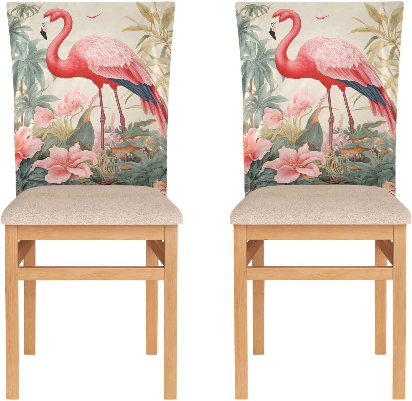 ALAZA Flamingo Tropical Leaves Chair Back Cover Set of 6, Washable Reusable Removable Chair Slipcovers Decorative Chair Cover for Home Kitchen Wedding Party