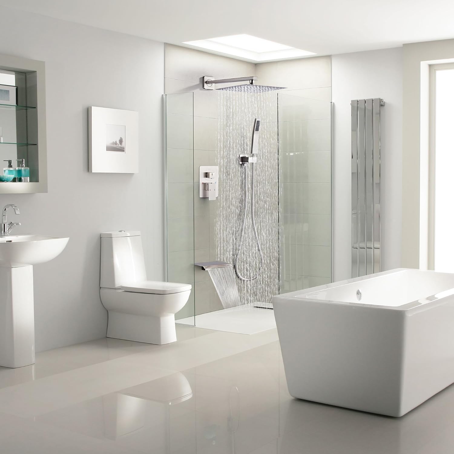 Shower Faucet Set with Tub Spout, Brushed Nickel Rainfall Shower System Complete Wall Mounted for Bathroom with 10 Inch Square Shower Head and Handheld Shower Head Rain Mixer Combo Set
