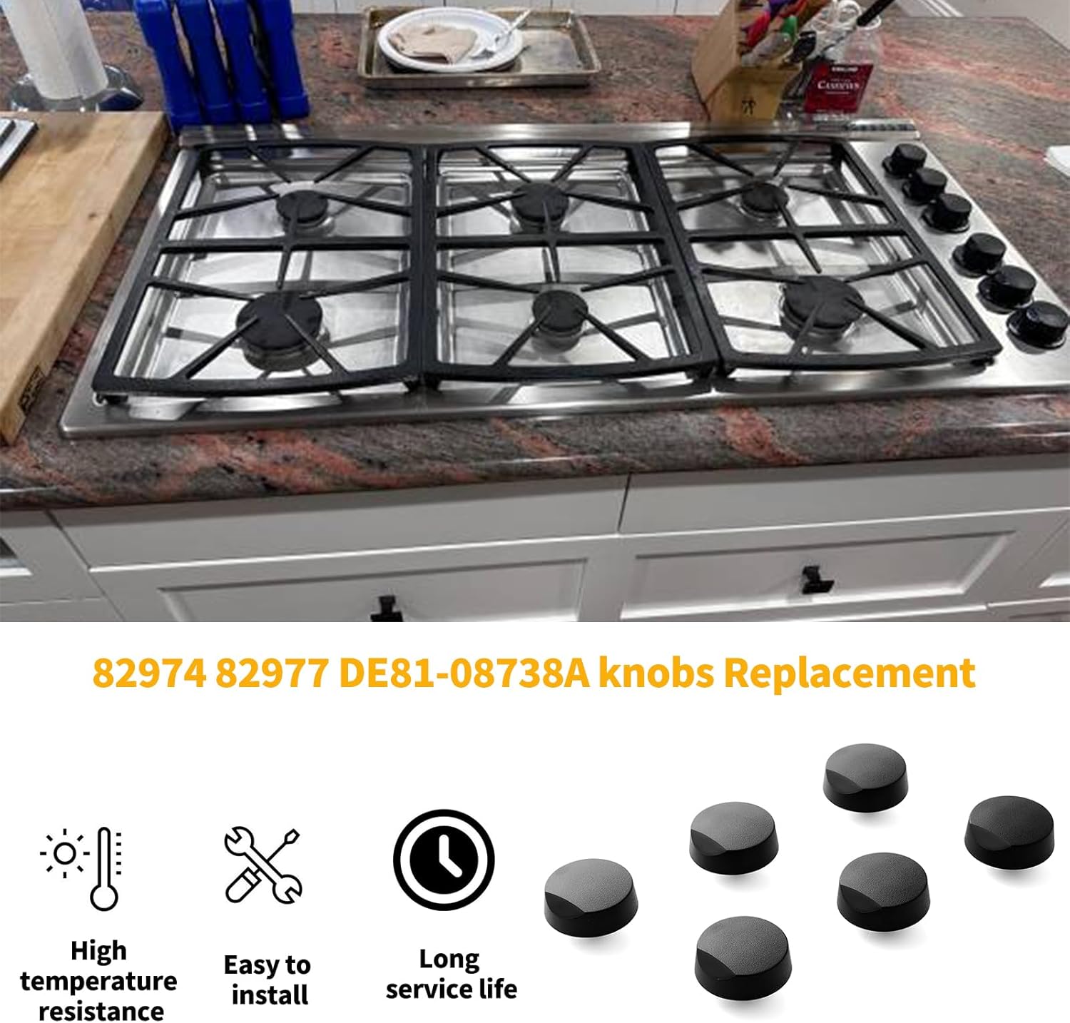 Allstare 82977 82974 Cooktop Knobs Replacement for Dacor Stove Parts SGM304 SGM365 Dacor Gas Stove Top Knobs DE81-08738A Gas Range Cooktop Parts Burner Control Knobs 6 Pcs