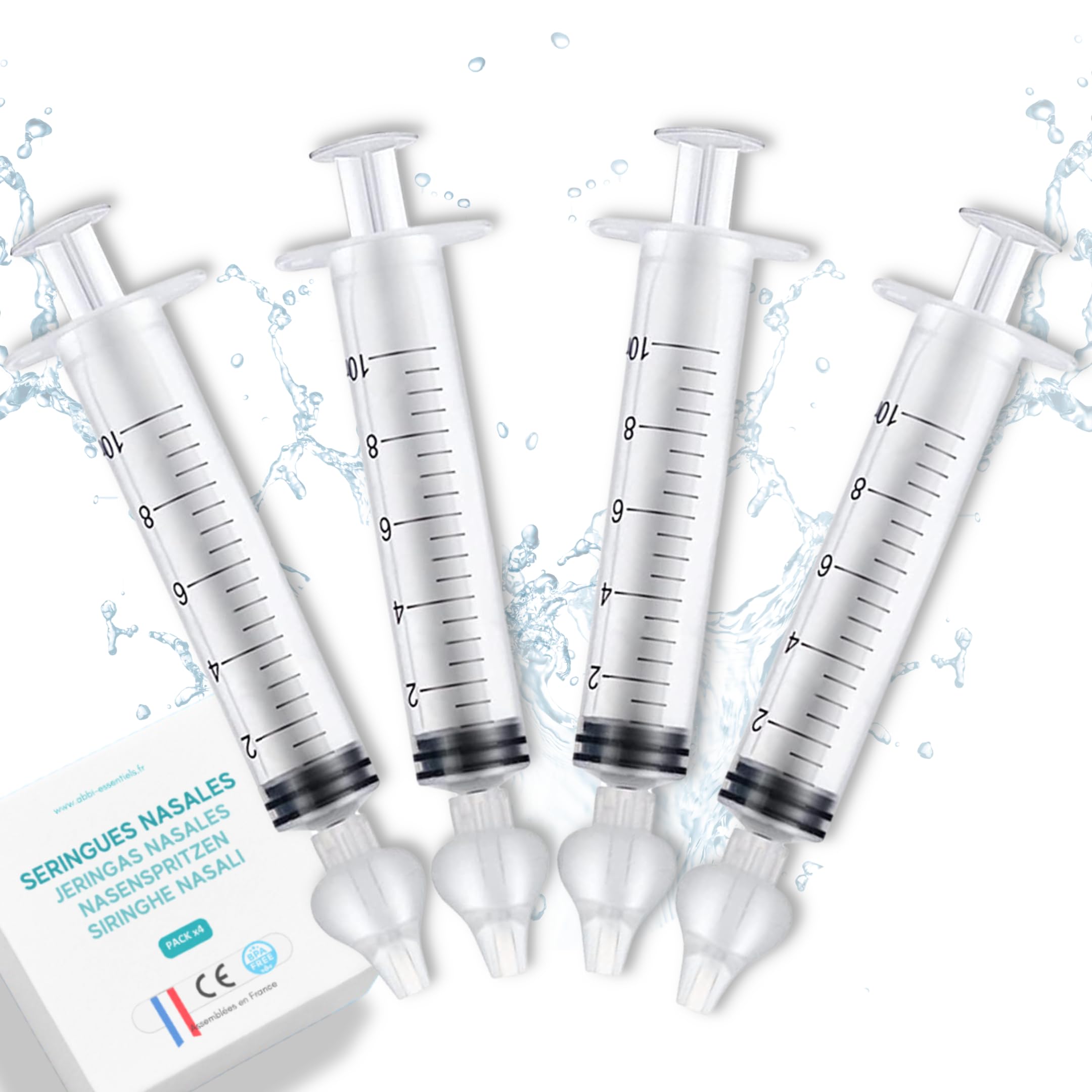 ABBICARE Seringue nasale bebe 10ml sans BPA Kit 4 seringues embouts silicone soin nasal