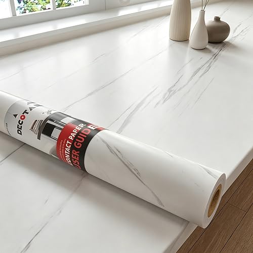 Decotalk 30"x400" Marble Contact Paper White, Large Contact Paper for
