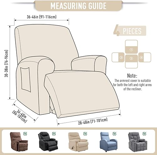 Miniatura 4 de TAOCOCO - Fundas protectoras de gran tamaño para sillones reclinables de 1 plaza, elásticas y suaves con patrón de jacquard, color beige