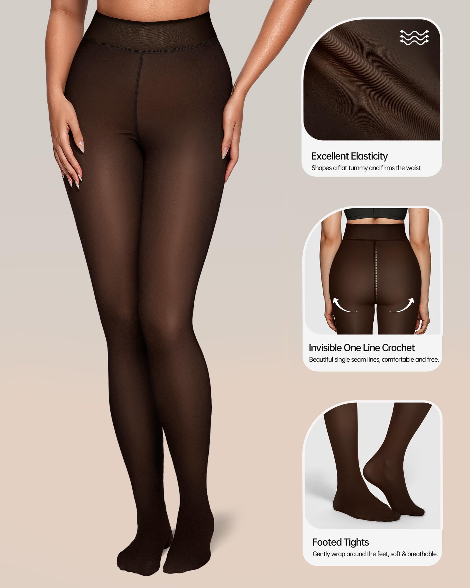 OEAK Lot de 2 paires de collants thermiques doublés en polaire pour femme