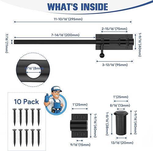 Miniatura 10 de Pestillo de cerrojo de barril, perno deslizante, herrajes para puerta, 9.6 pulgadas, resistente, acero inoxidable 304, para valla, madera, puerta de