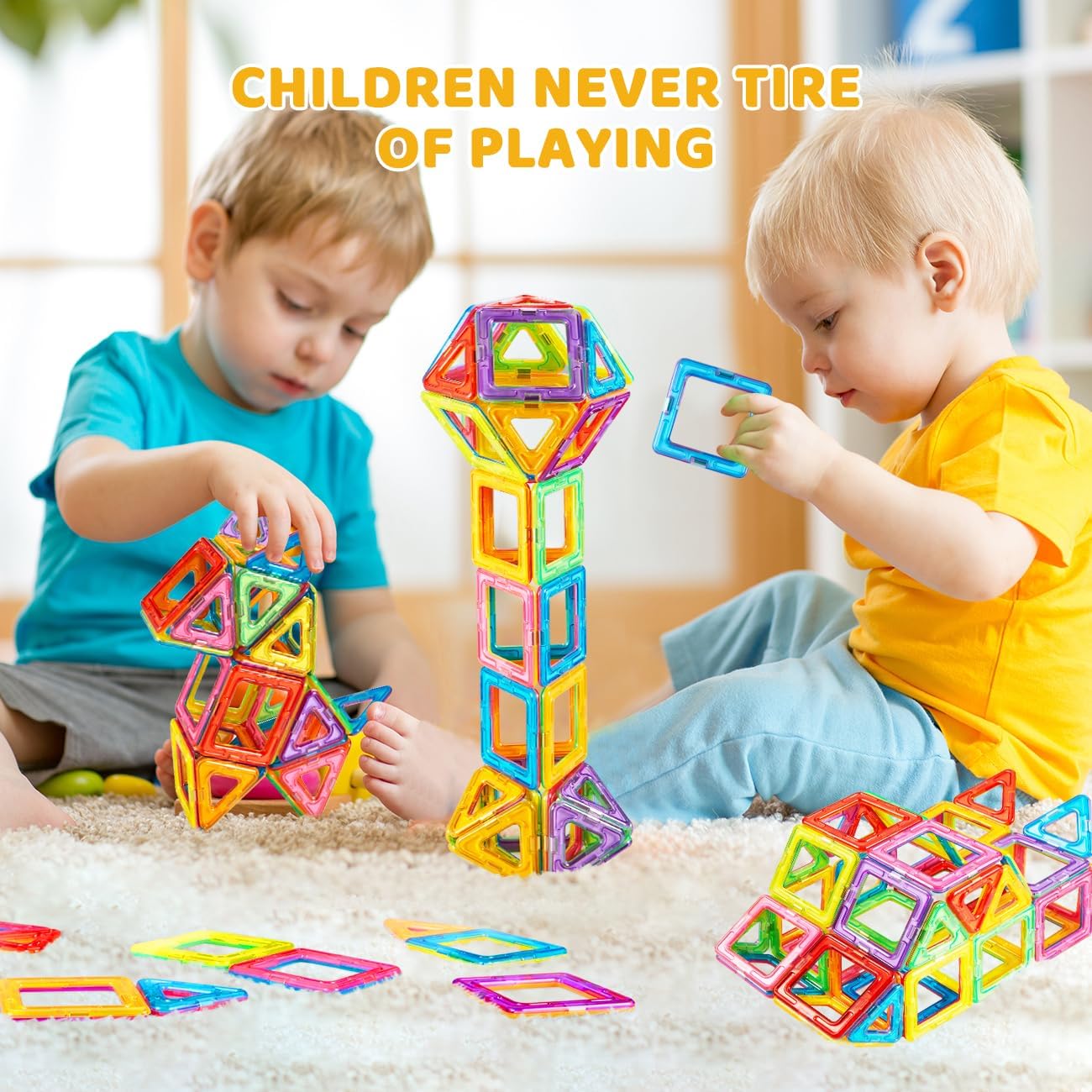 Crenova Magnetische Bausteine 60 Tile, Magnetspiel STEM Magnetbausteine, Montessori Spielzeug ab 3 Jahre, Magnete Kinder Geschenk Spielzeug ab 3 4 5 6 7 8Jahren für Jungen und Mädchen (Packung mit 2)