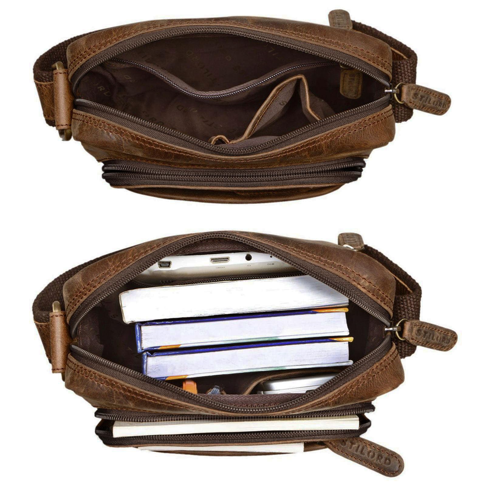 STILORD Jamie Petit Sacoche Homme Bandouliere Cuir Véritable, Compact pour Le Quotidien et Les Voyages - Sac en Cuir ou a Main pour Homme - Sac à Bandoulière pour Hommes Couleur:girona - Marron