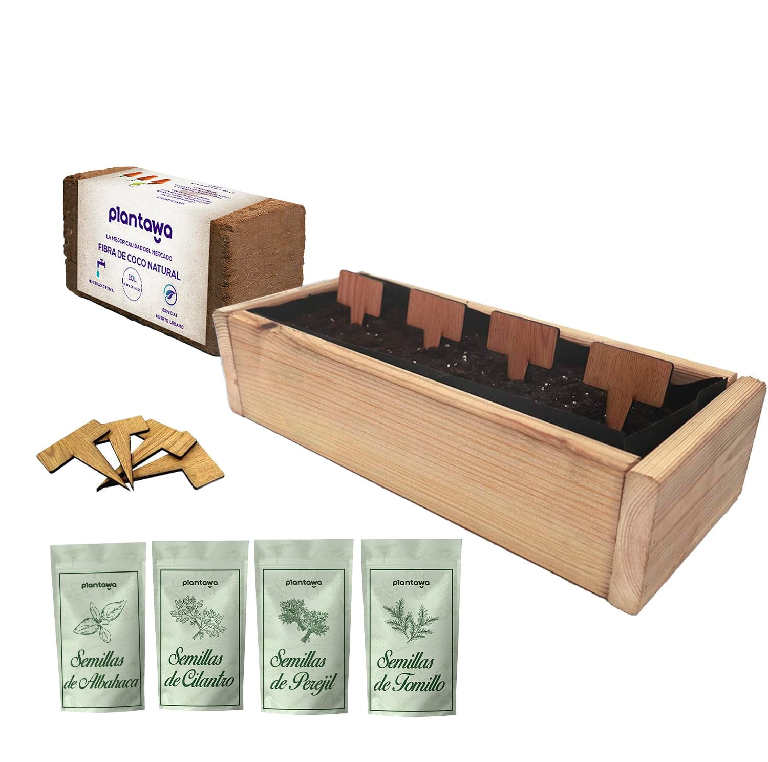 PLANTAWA Kit de Cultivo Jardinera Slim, Kit Completo para Cultivar Hierbas Aromáticas y Culinarias, Semillas Huerto Urbano para Casa Jardín Decoración Plantas Ecológicas Interior y Exterior