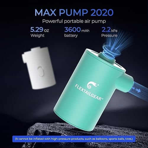 Miniatura 2 de FLEXTAILGEAR MAX Pump Bomba de aire portátil con batería de 3600mAH USB Bomba de aire recargable - Inflado y desinflado rápido para almohadillas de